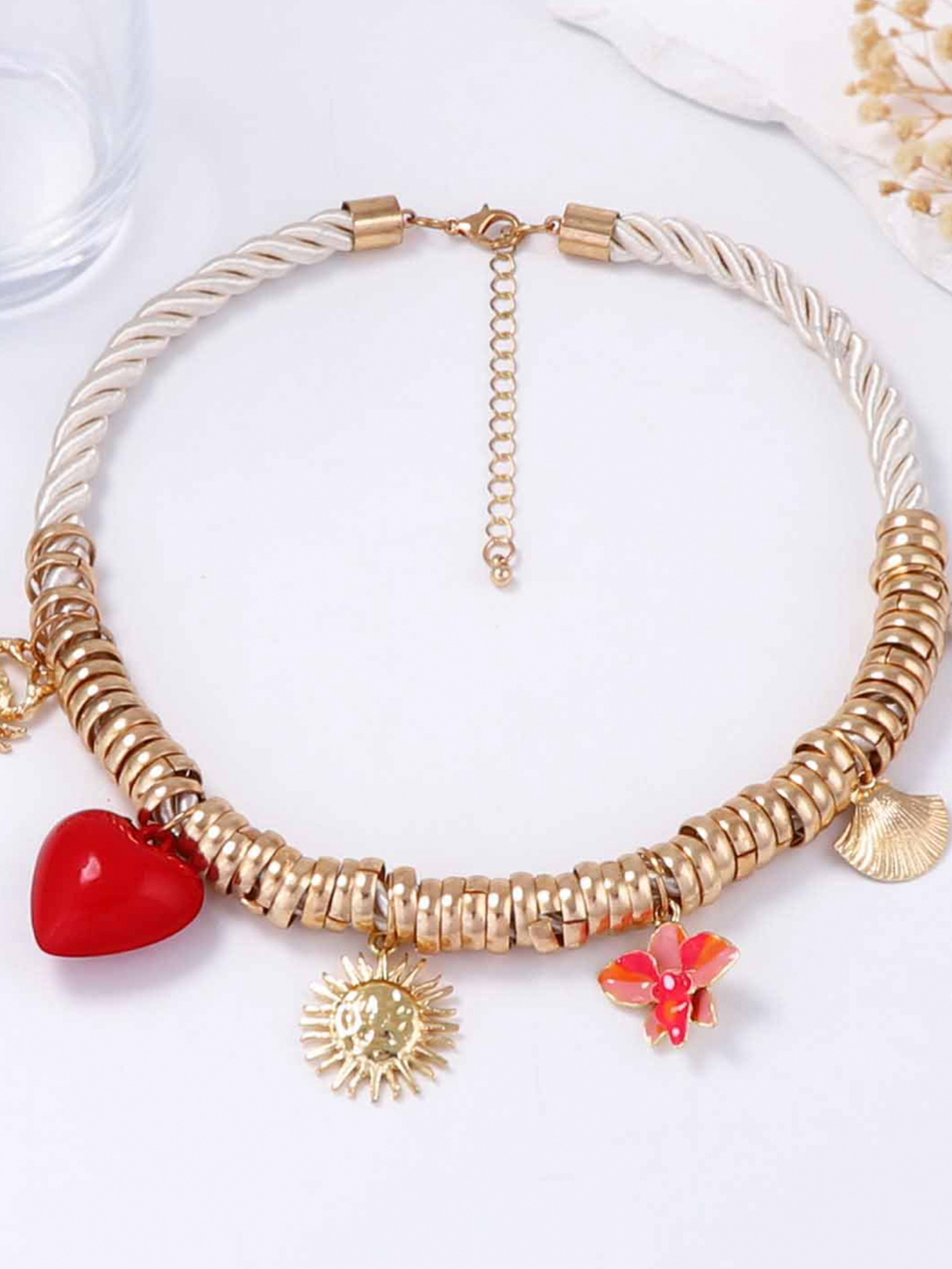 Lightweight metal charm rope necklace with alloy drip pendant