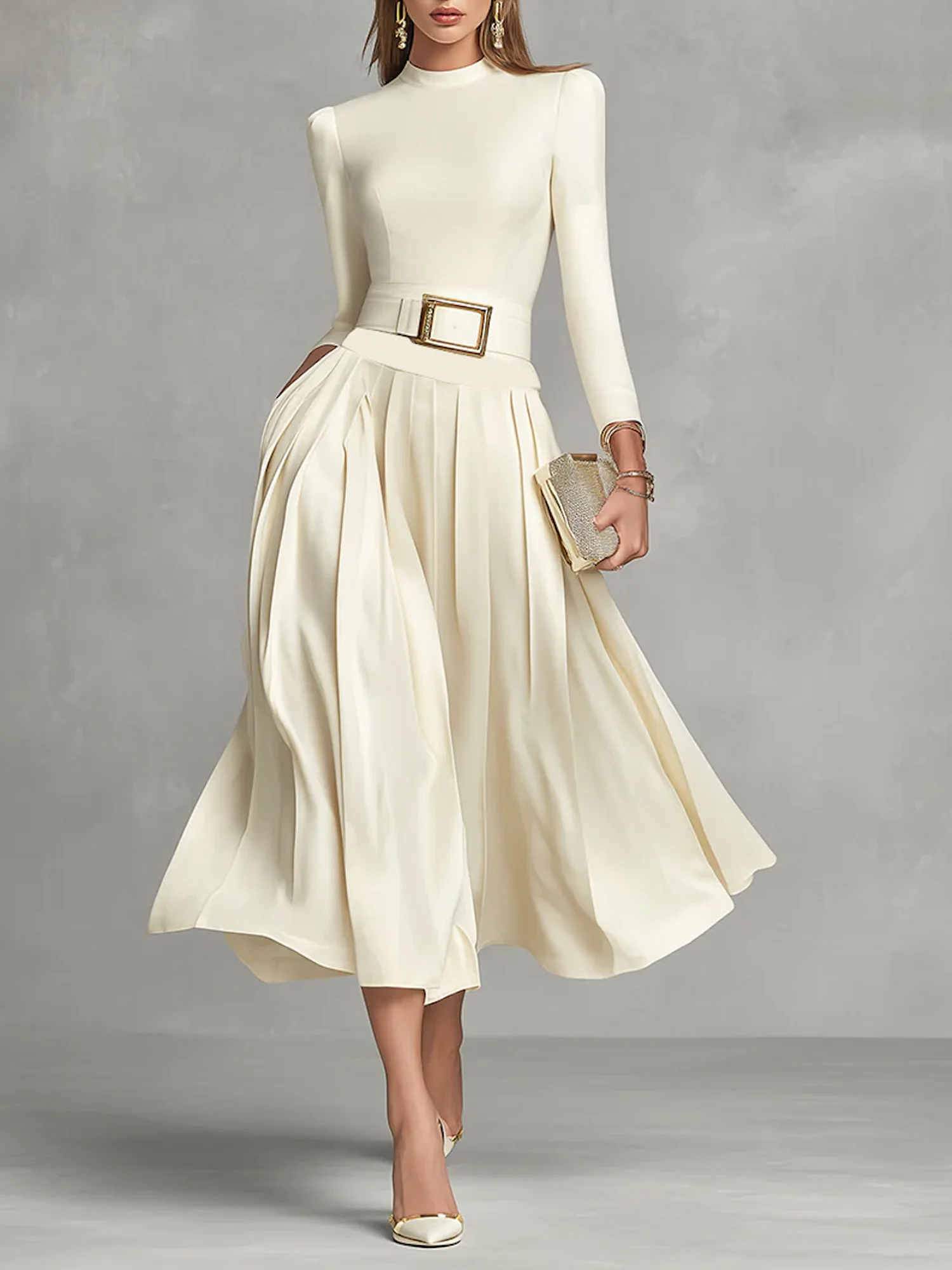 Urban Plain Stand Collar T-shirt With Belt