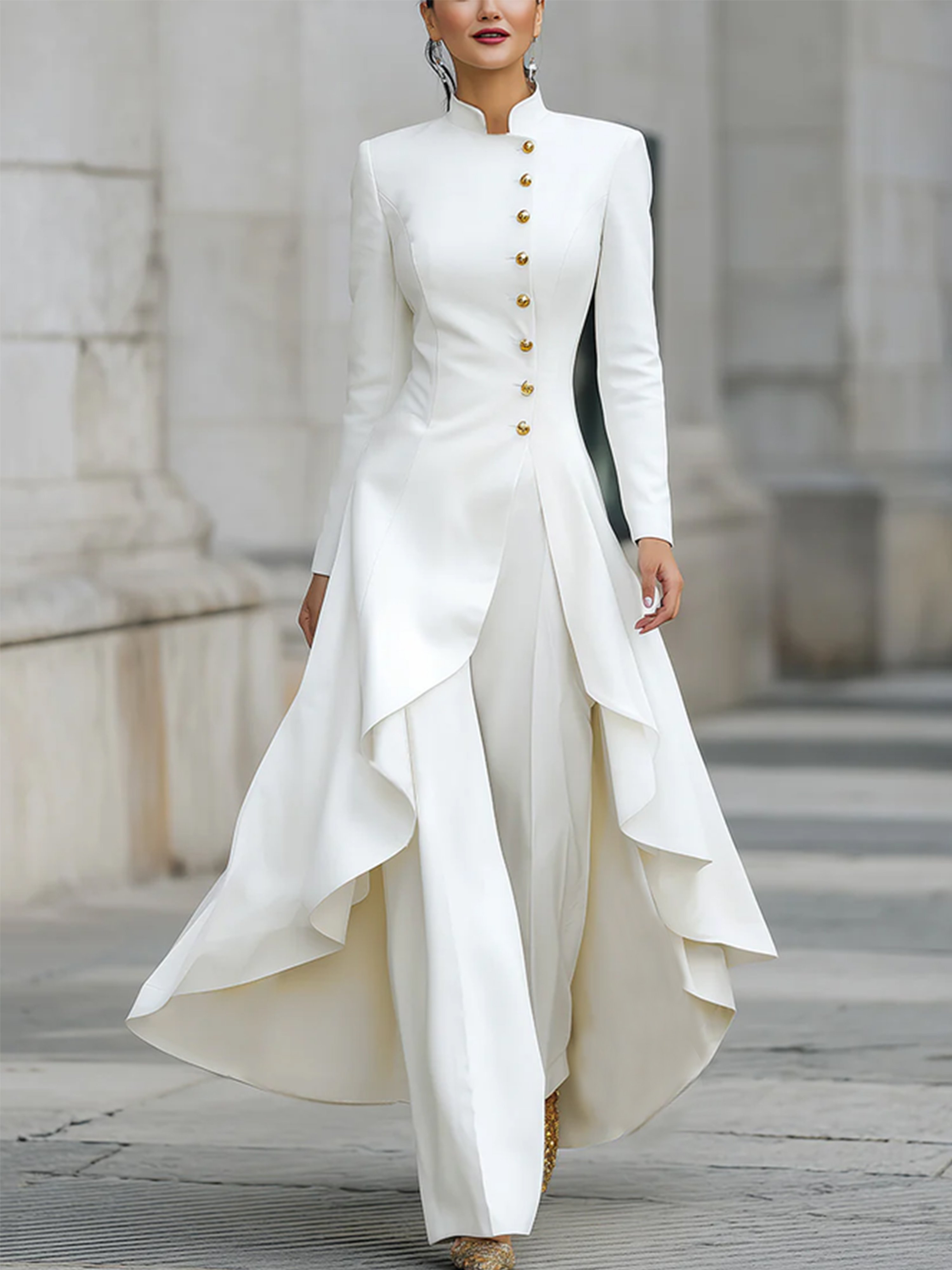 Urban Buttoned Plain Stand Collar Coat