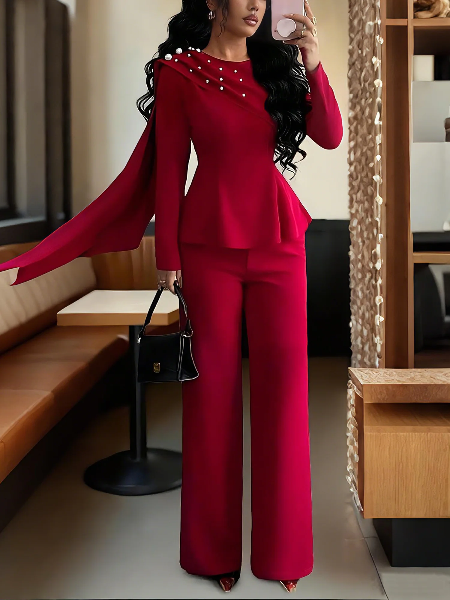 Elegant Plain Asymmetric Crew Neck Blouse