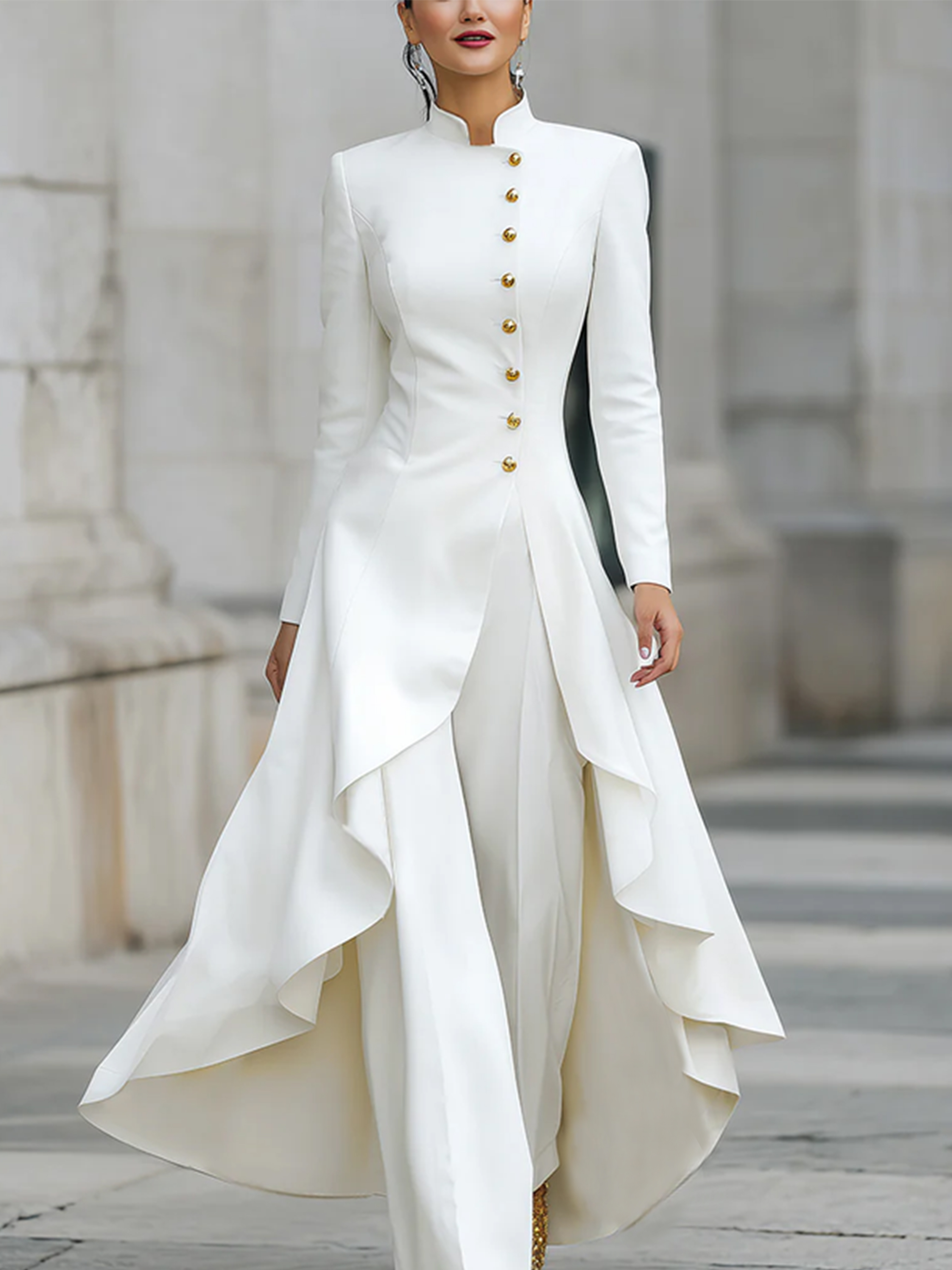 Urban Buttoned Plain Stand Collar Coat