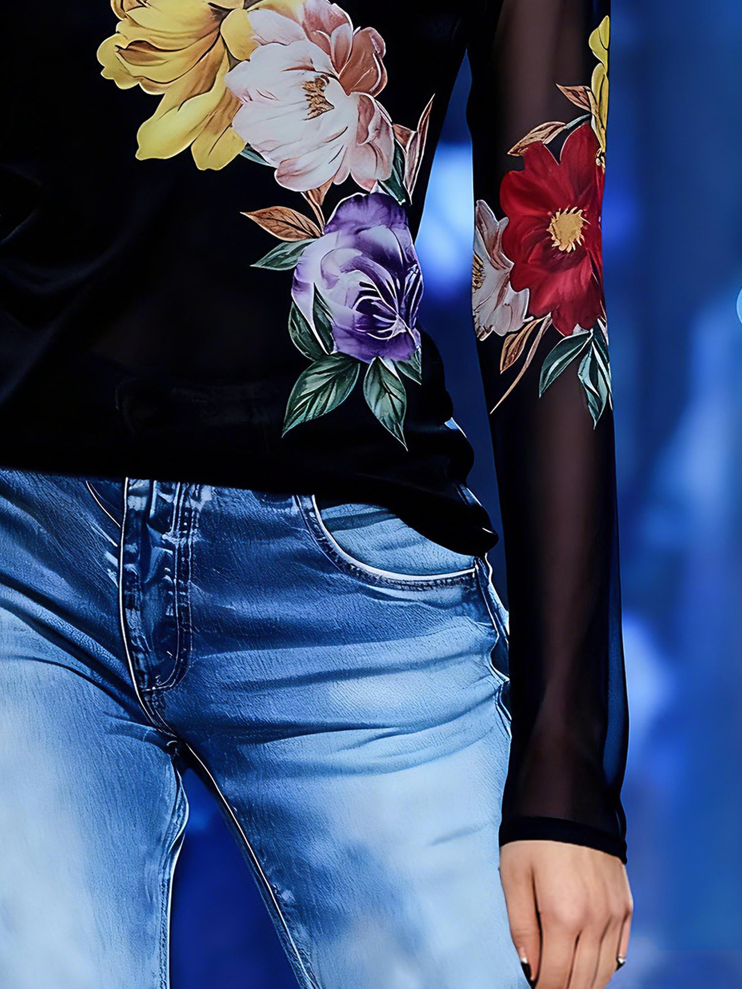 Casual Floral Printing Stand Collar T-shirt