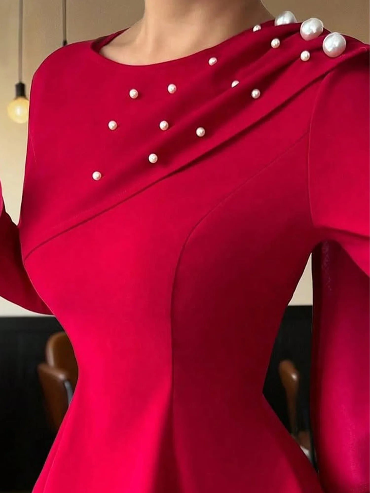 Elegant Plain Asymmetric Crew Neck Blouse