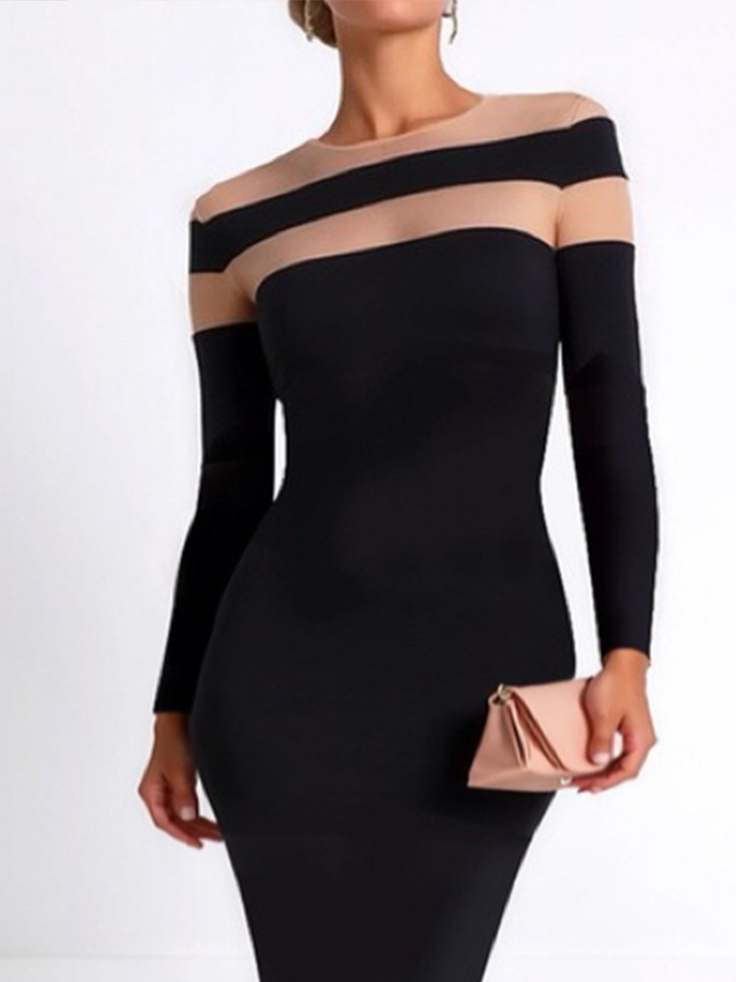 Elegant Plain Split Joint Crew Neck Mermaid Maxi Dress