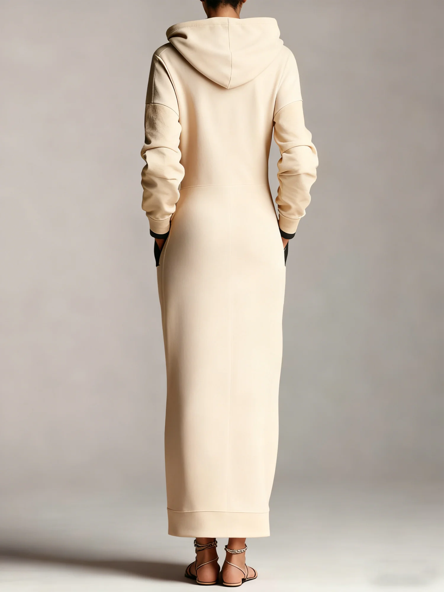 Casual Color Block Slit Hoodie Maxi Dress