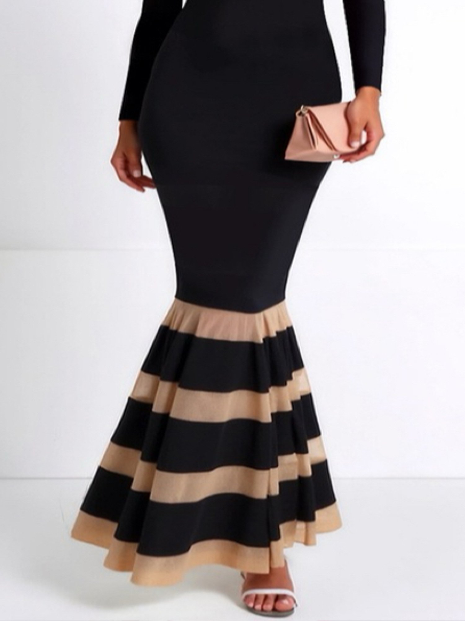 Elegant Plain Split Joint Crew Neck Mermaid Maxi Dress
