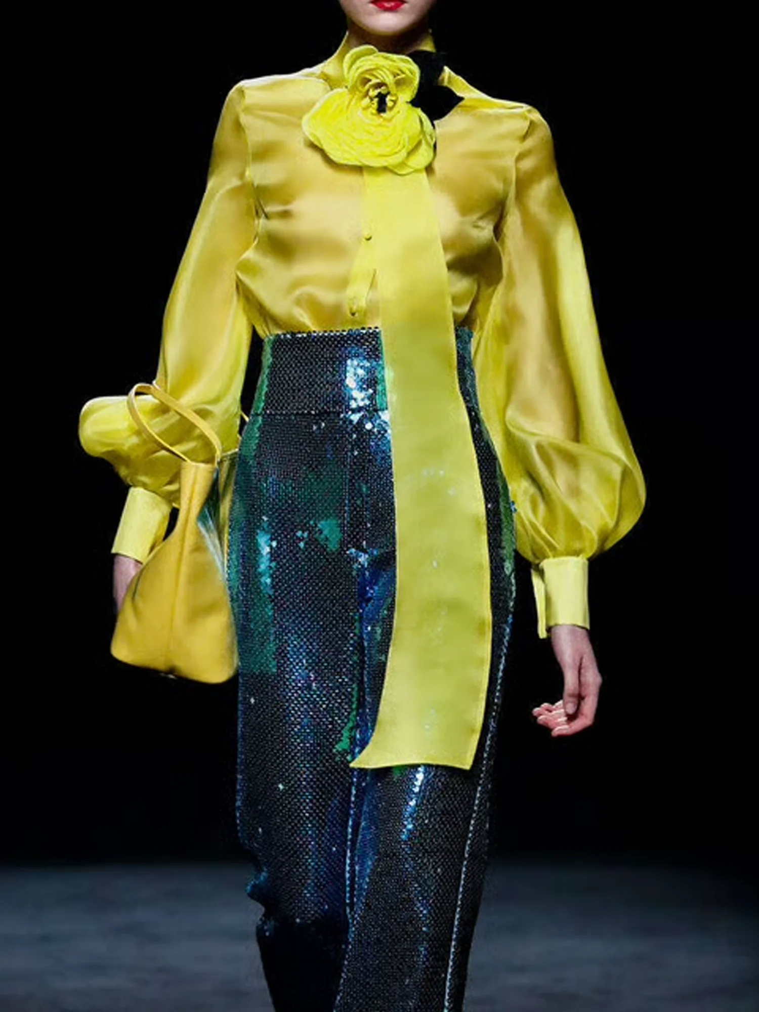 Elegant Plain 3D Floral Stand Collar Shirt