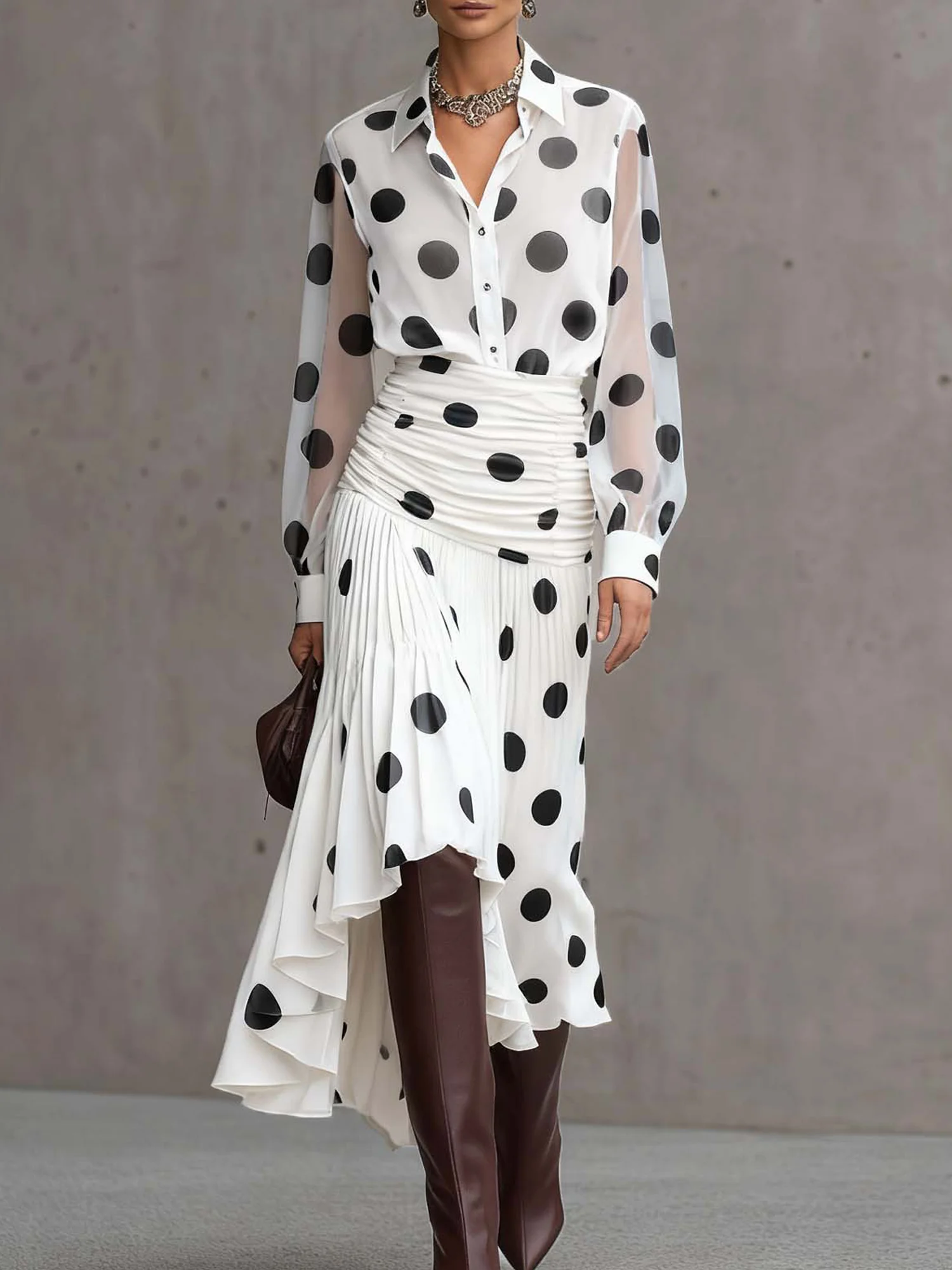 Urban Polka Dots Midi Skirt