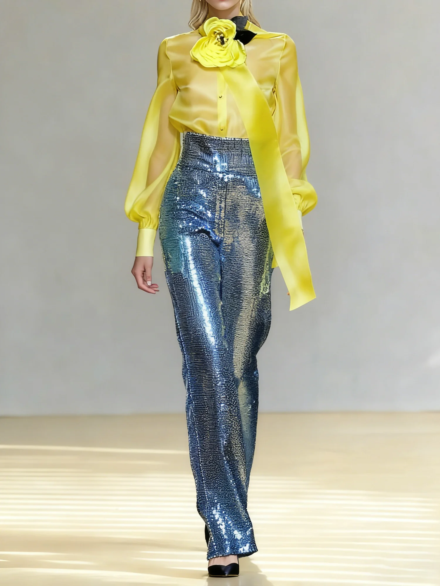 Elegant Plain 3D Floral Stand Collar Shirt