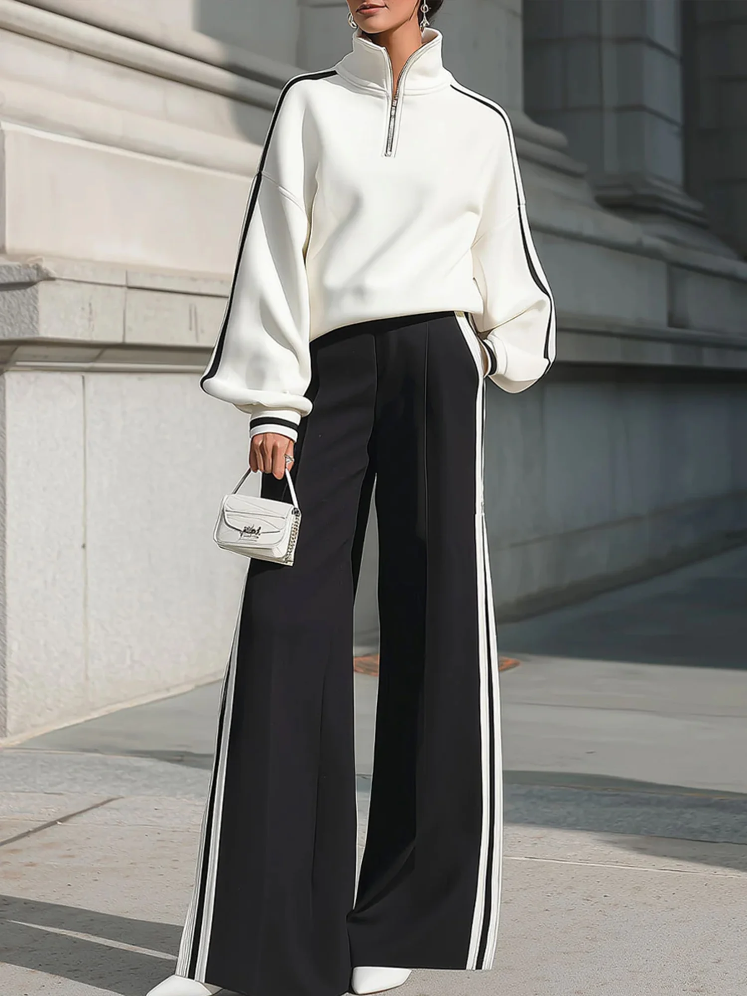 Casual Color Block Binding Stand Collar Raglan Sleeves Sweatshirt