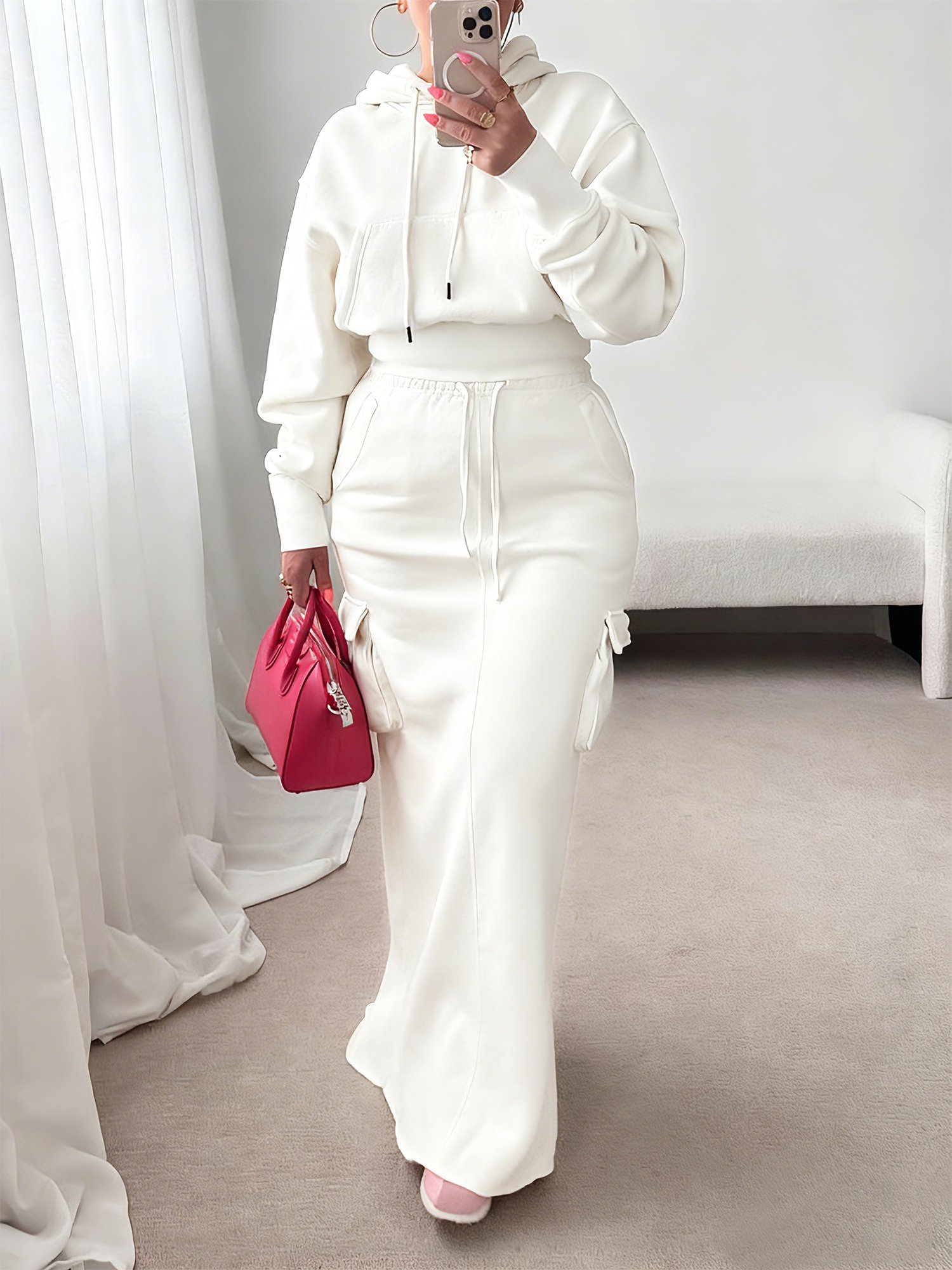 Casual Plain Raglan Sleeve Hoodie