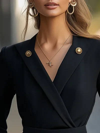 Urban Color Block Buttoned Cross Neck Blouse