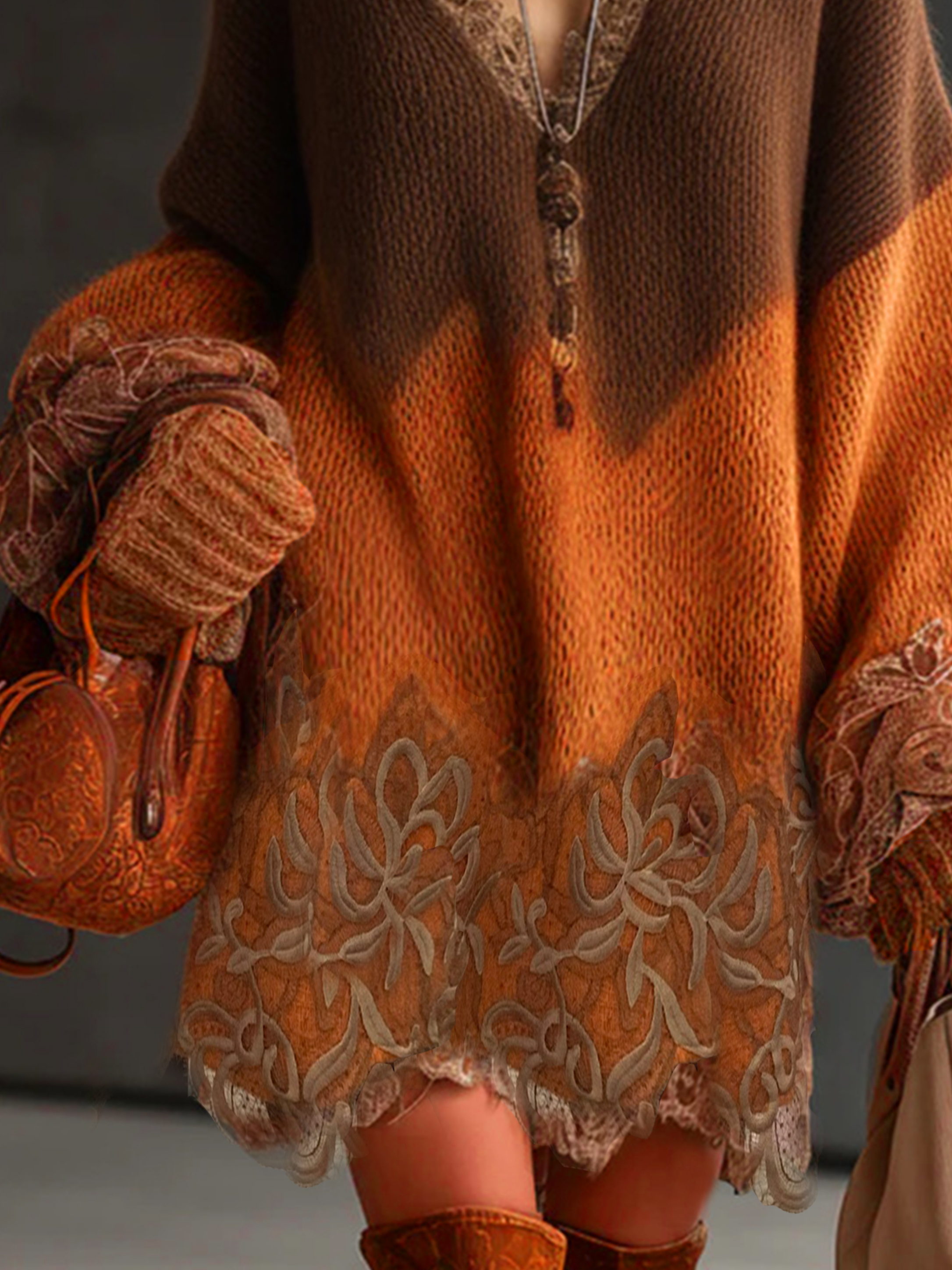 Urban Color Block Balloon Sleeve Lace Knee Length Dress