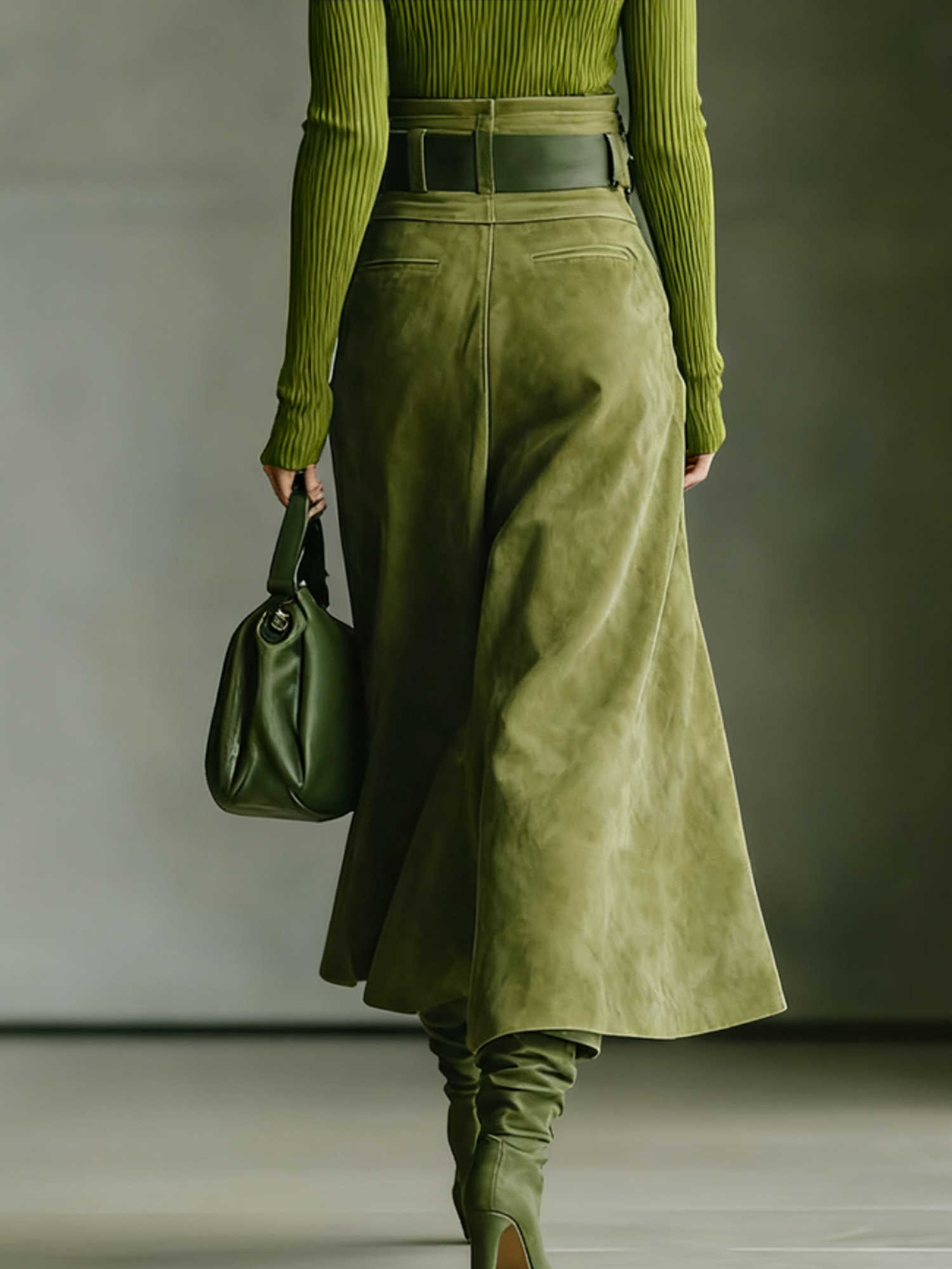 Urban Plain Midi Faux Leather Skirt