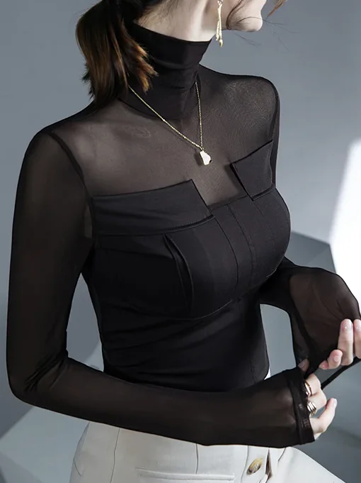 Knitted Urban Plain Split Joint T-shirt