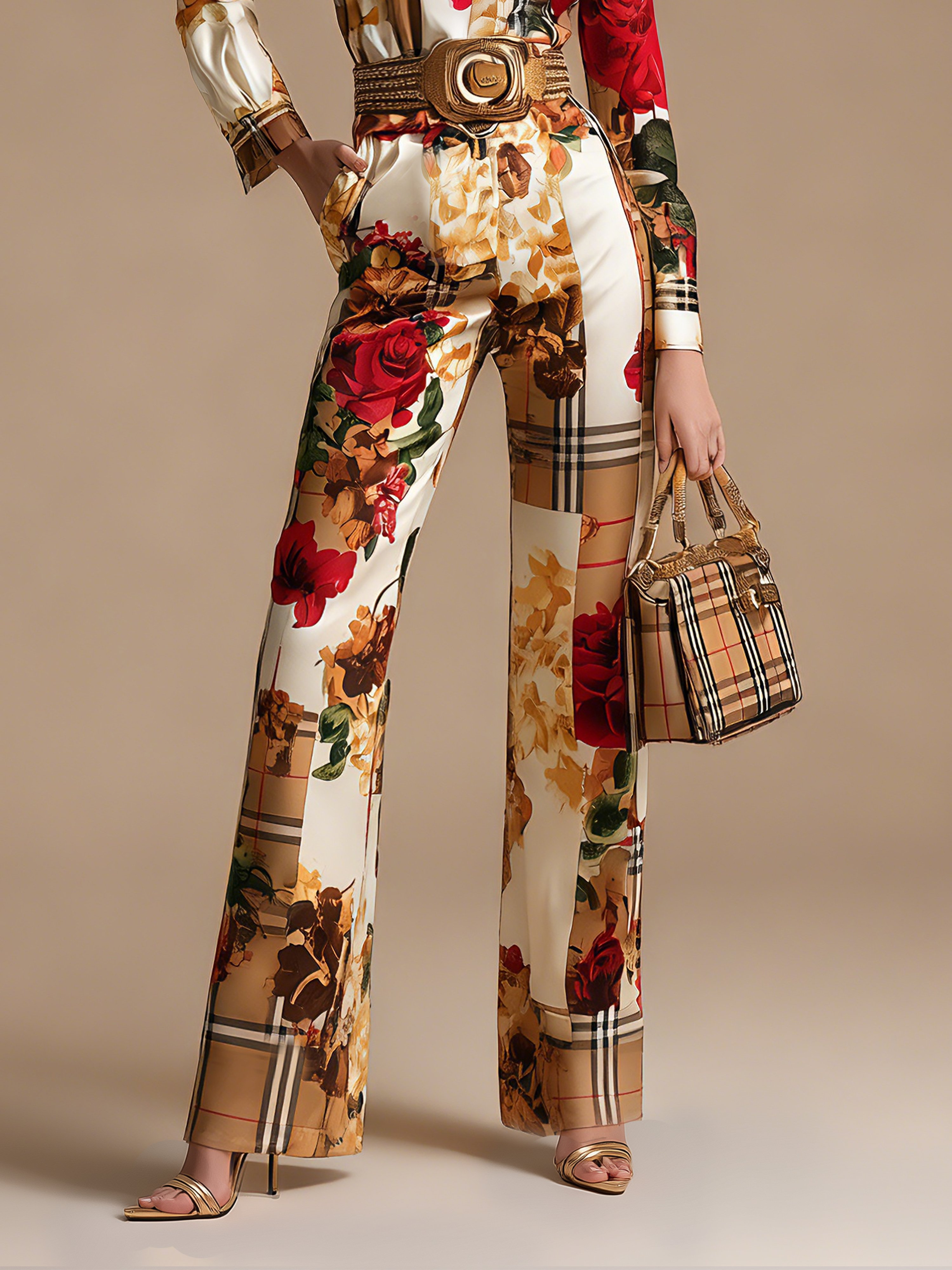 Urban Geometric Printing Straight Pants  No Belt