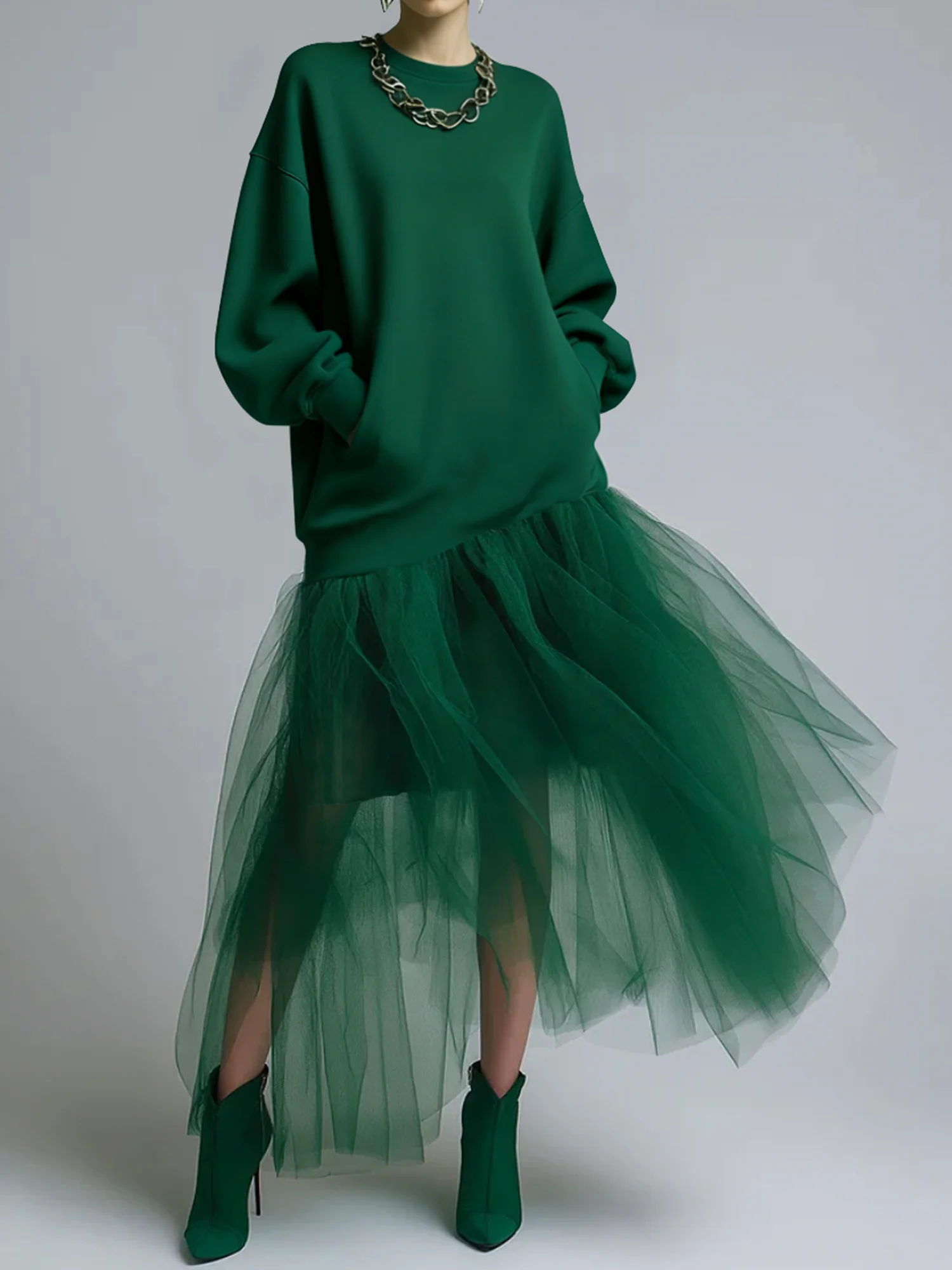 Urban Plain Crew Neck Maxi Dress