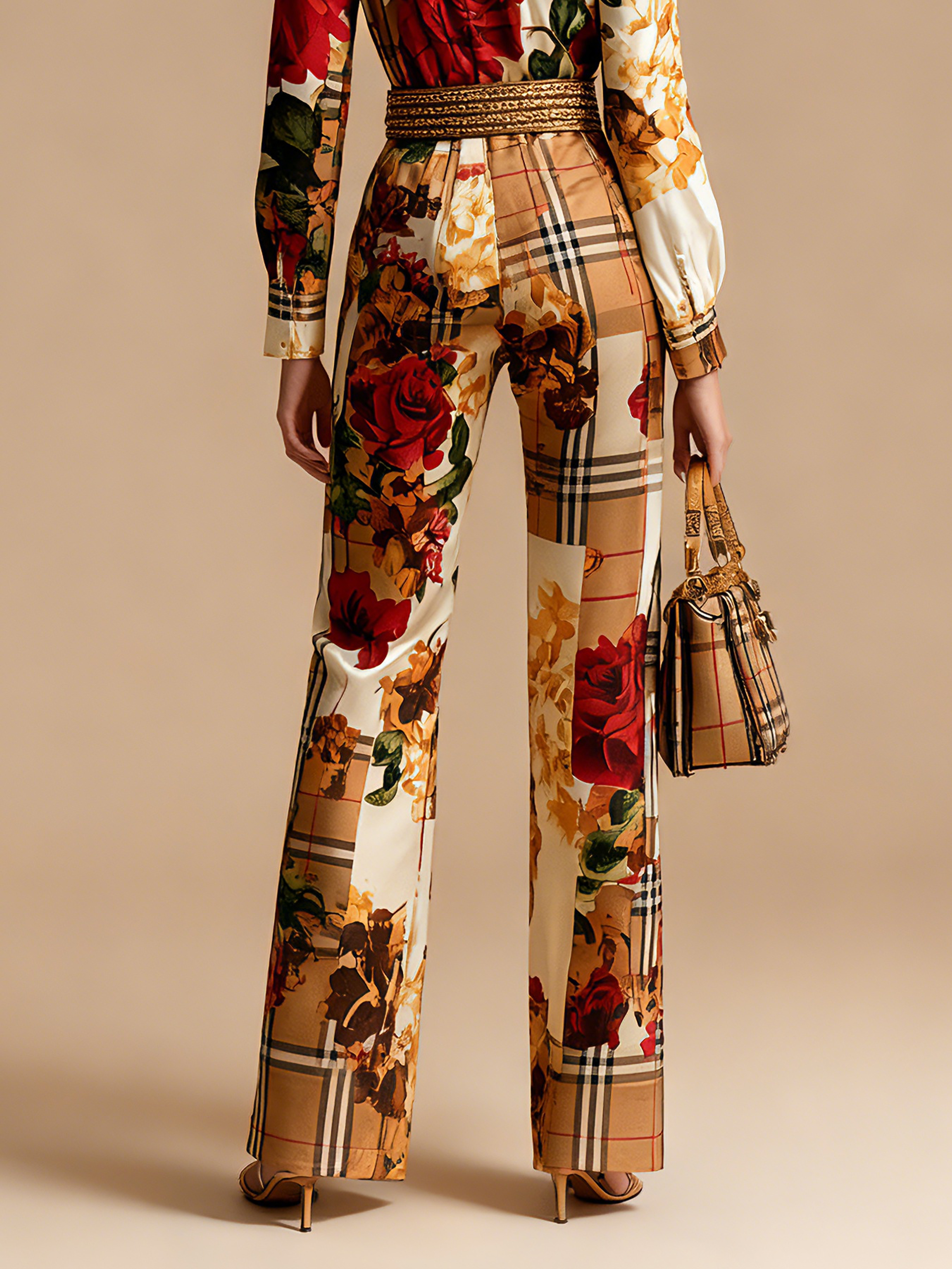 Urban Geometric Printing Straight Pants  No Belt