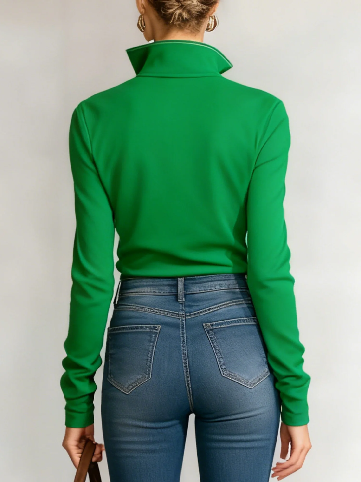 Urban Plain Shirt Collar Blouse