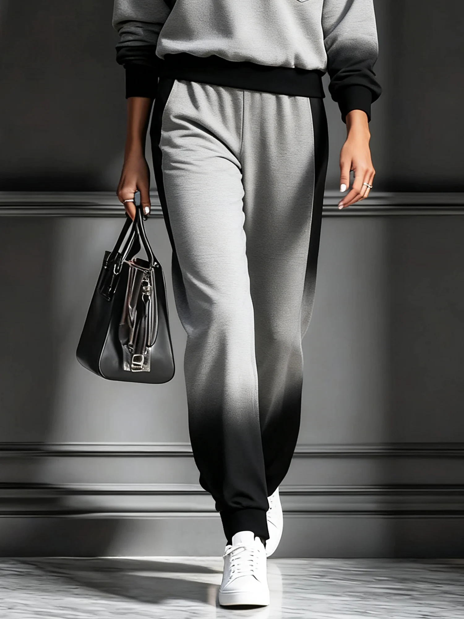 Casual Gradient Pattern Printing Ankle Banded Pants