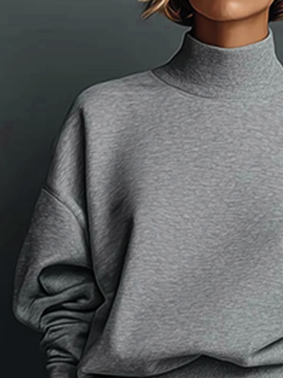 Casual Plain Zipper Stand Collar Sweatshirt