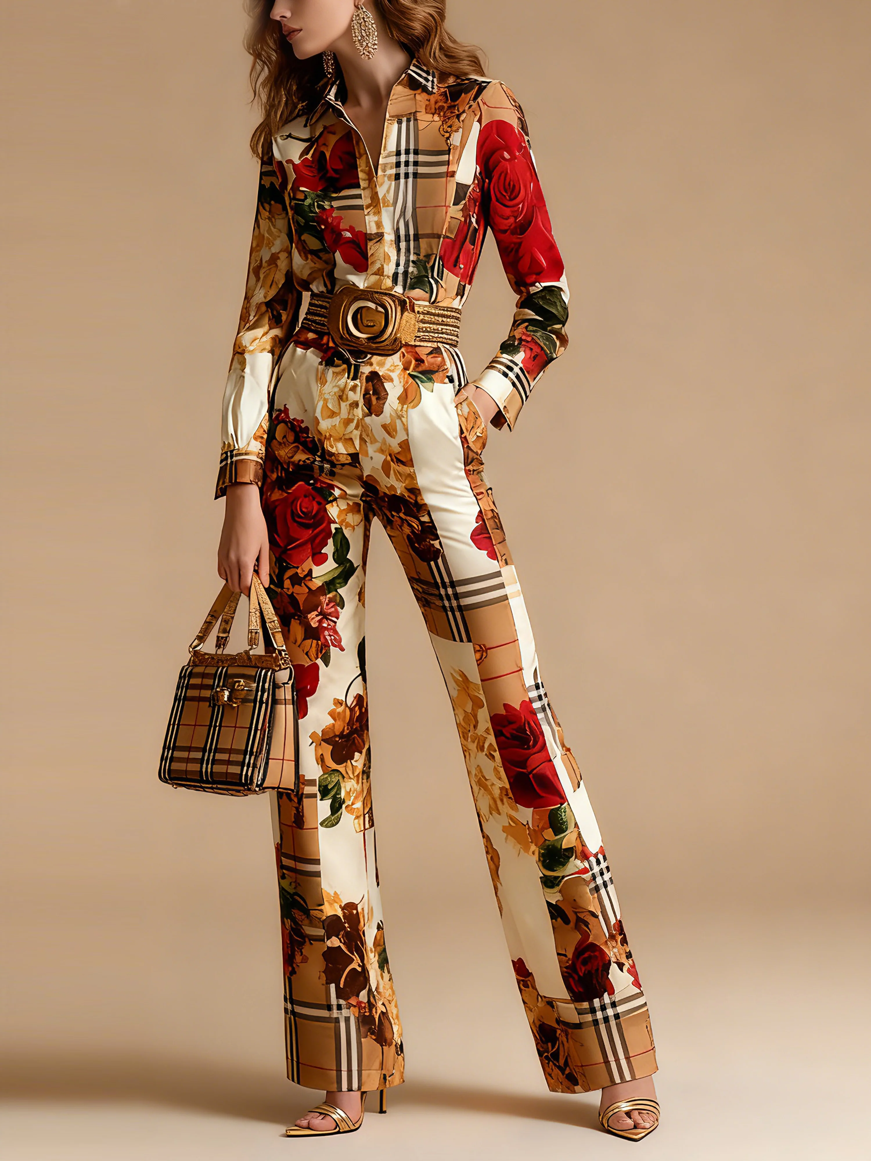 Urban Geometric Printing Straight Pants  No Belt