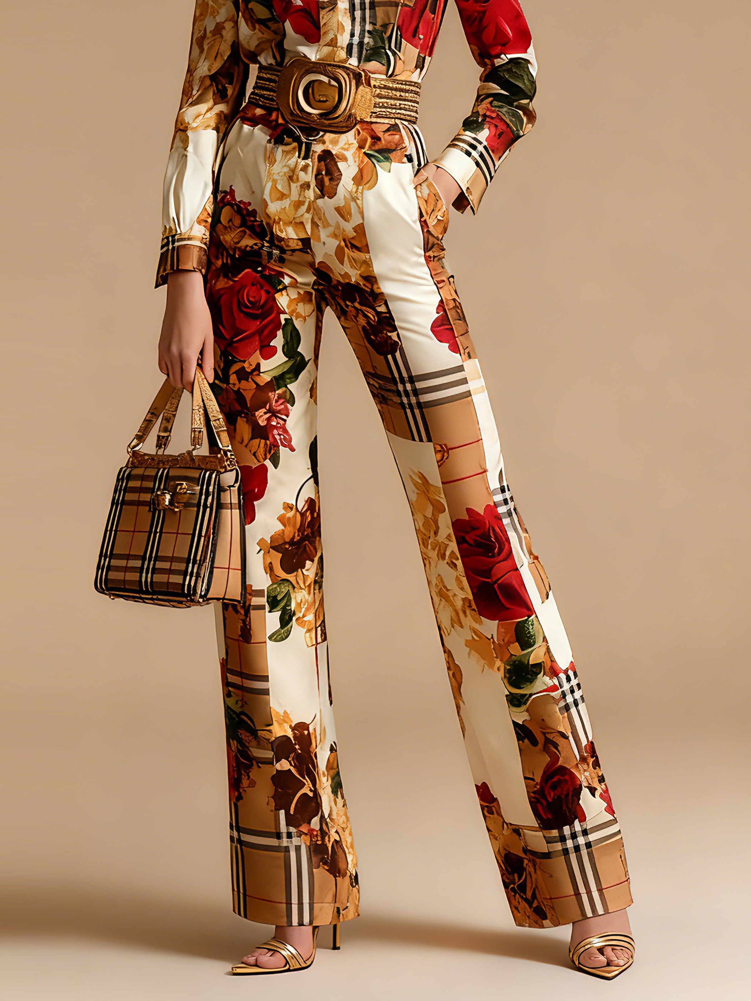 Urban Geometric Printing Straight Pants  No Belt