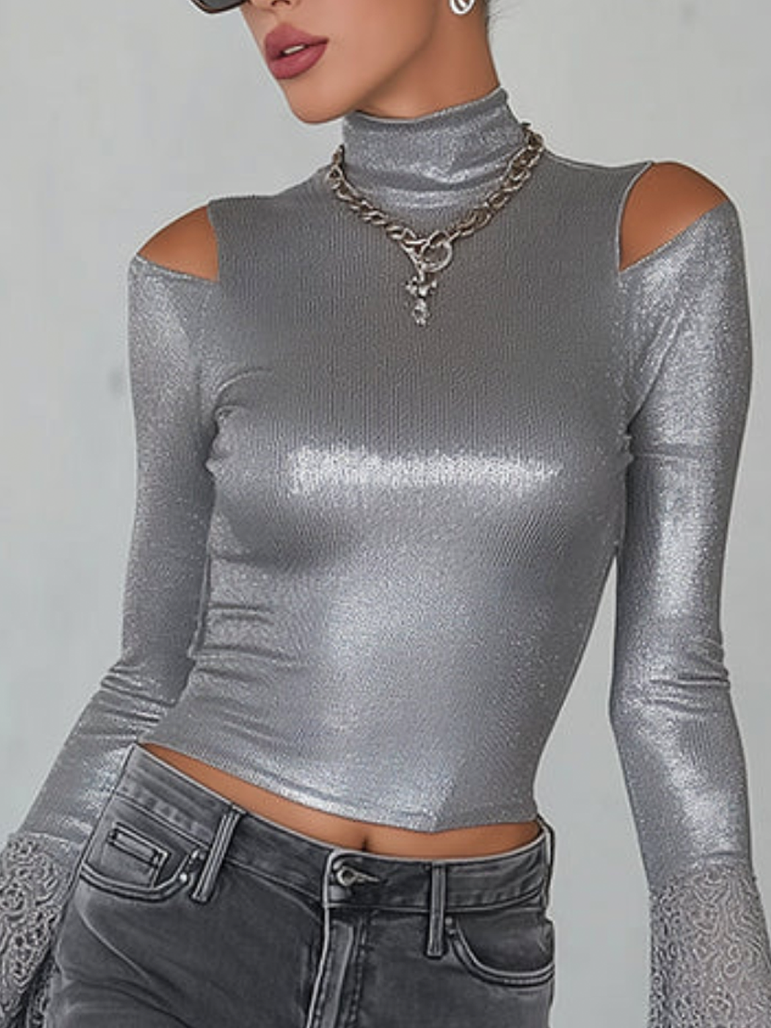 Elegant Plain Mock Neck Blouse