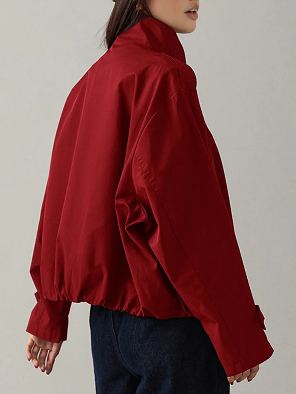 Casual Buttoned Plain Stand Collar Trench Coat