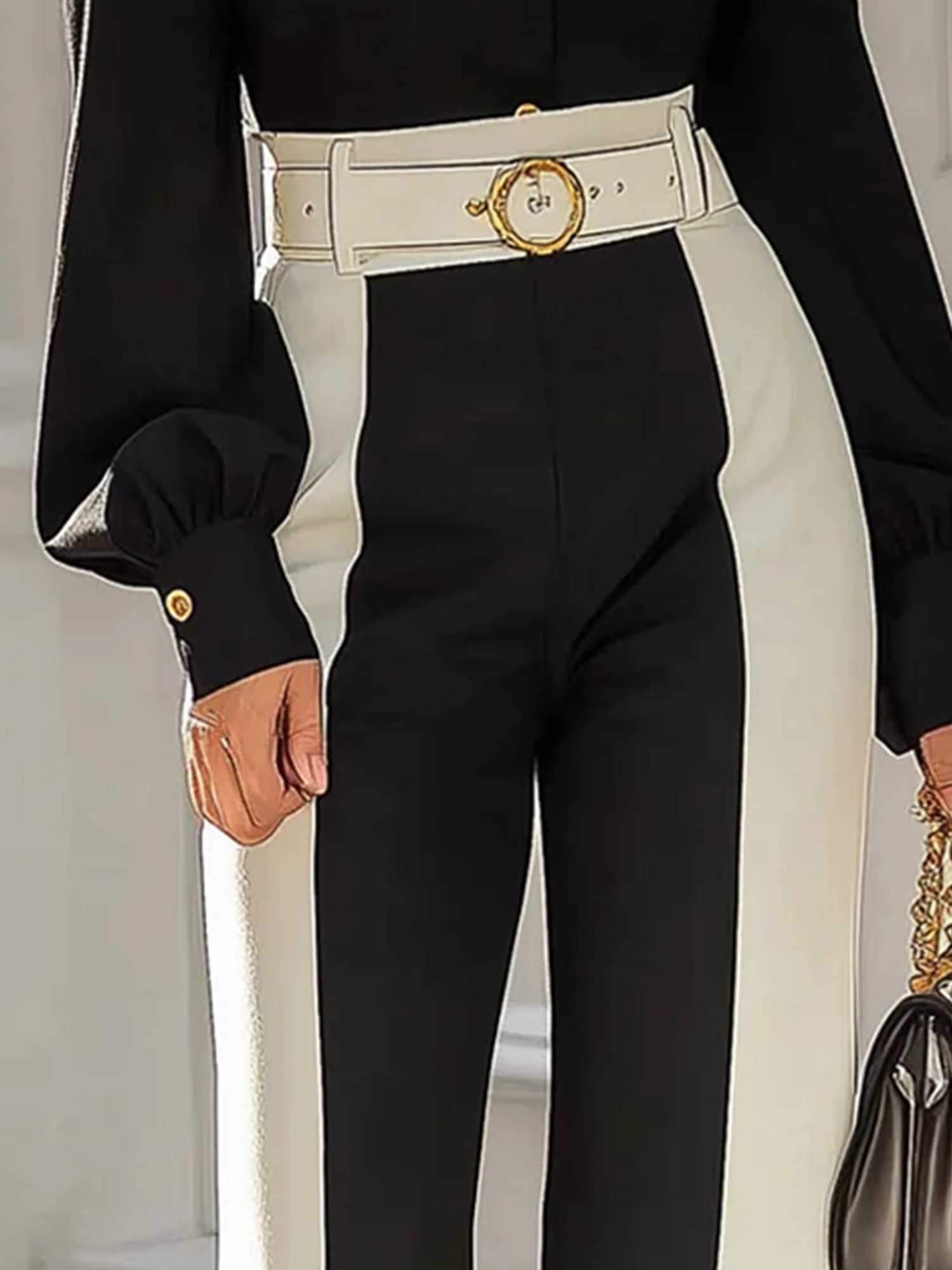 Urban Color Block Fashion Straight Pants With No Belt