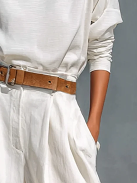 Urban Plain Buttoned Straight Pants  No Belt