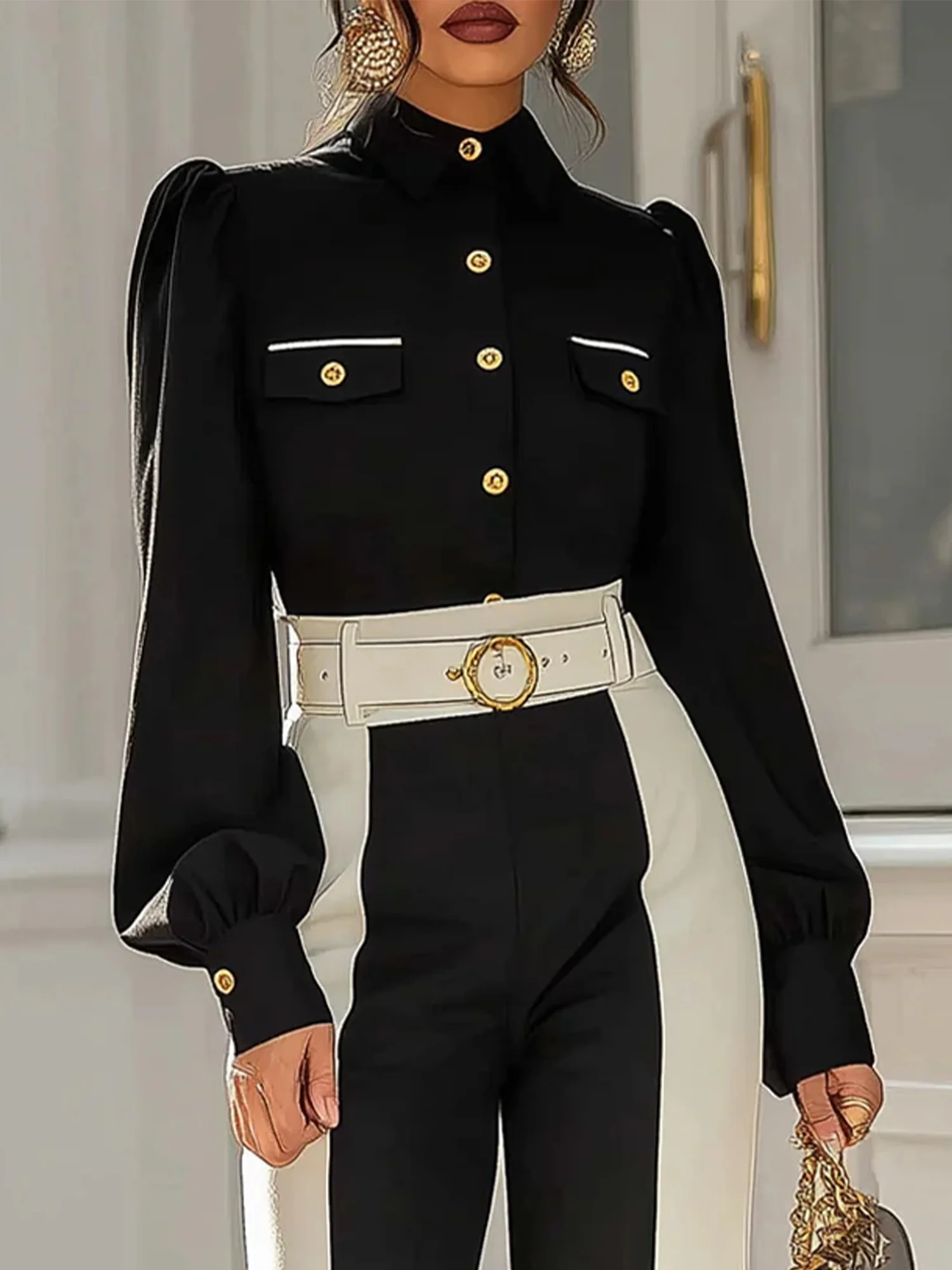 Urban Plain Buttoned Shirt Collar Shirt