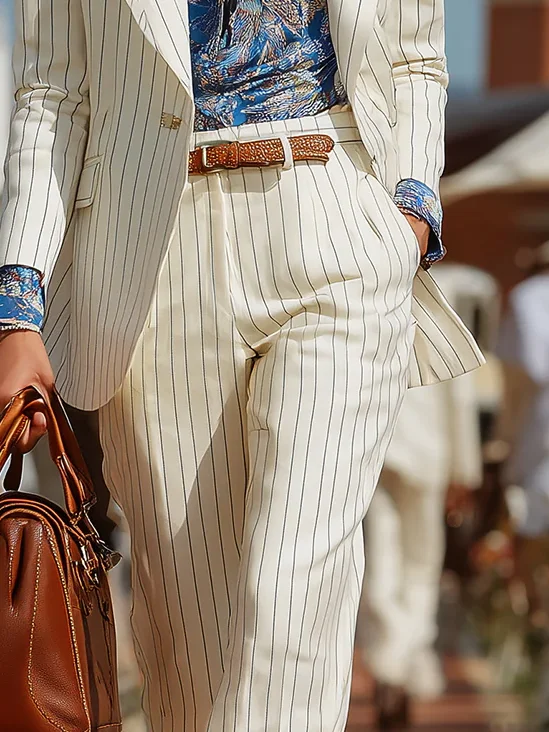 Urban Striped Buttoned Straight Pants