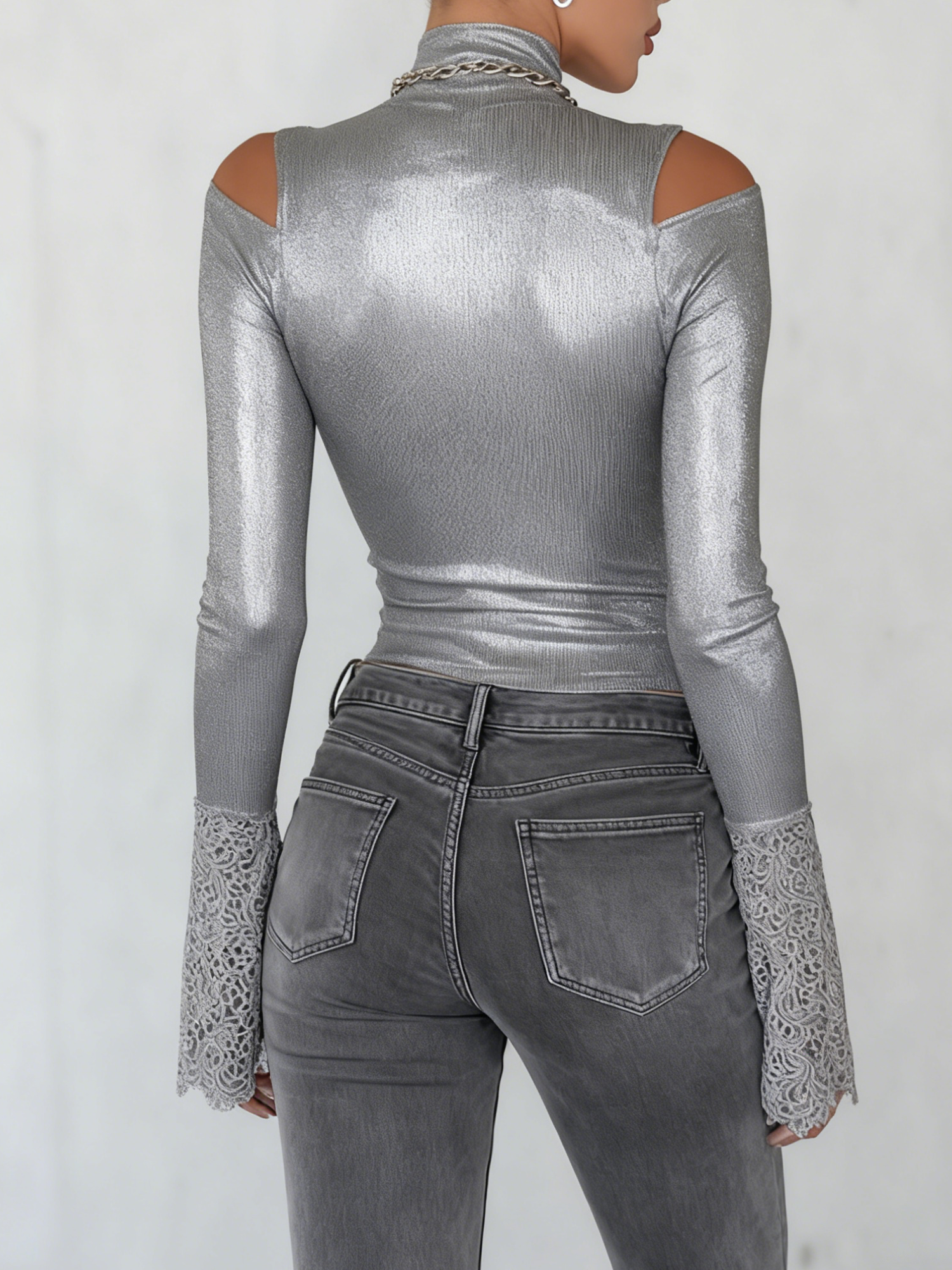 Elegant Plain Mock Neck Blouse