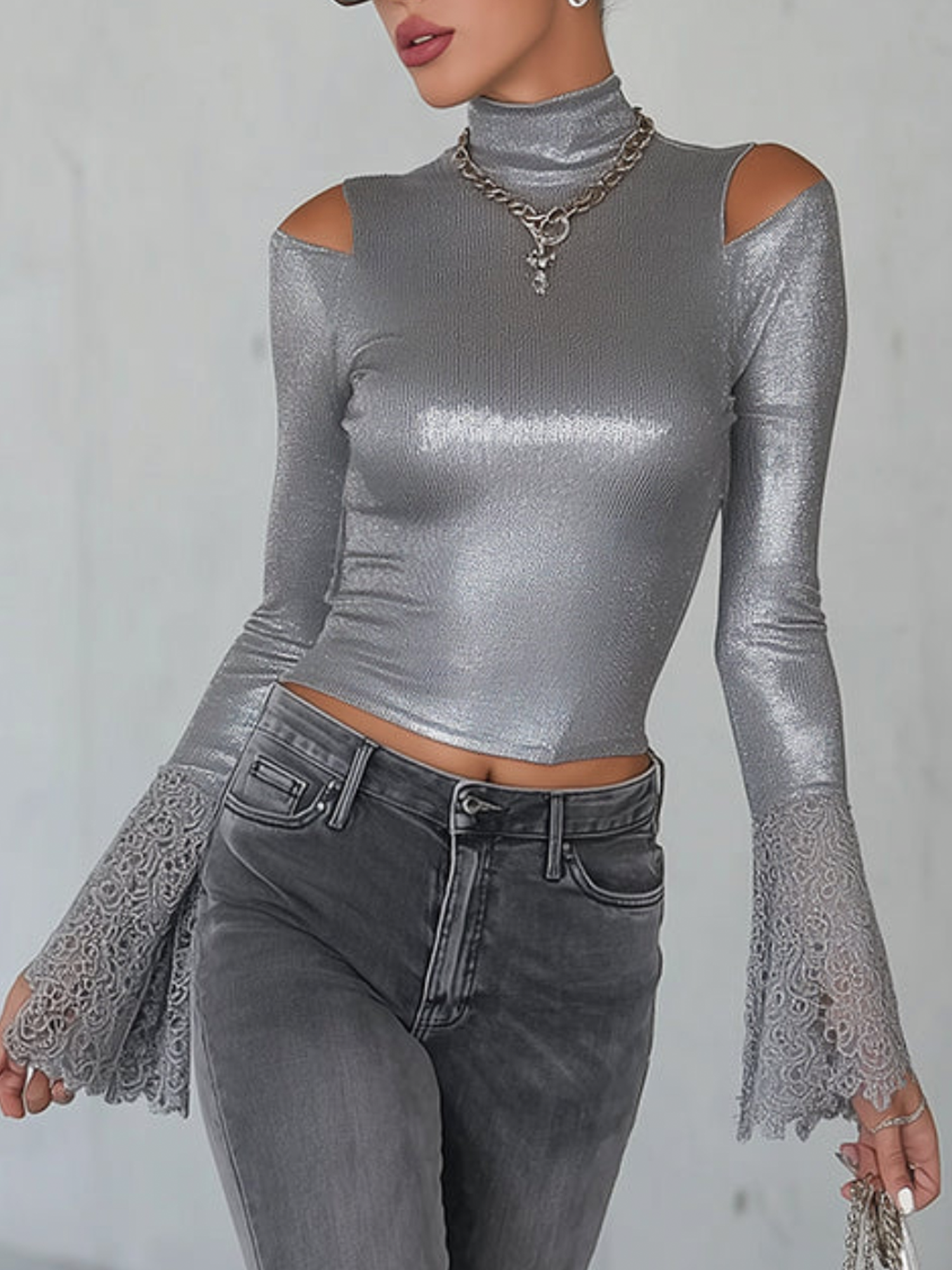 Elegant Plain Mock Neck Blouse