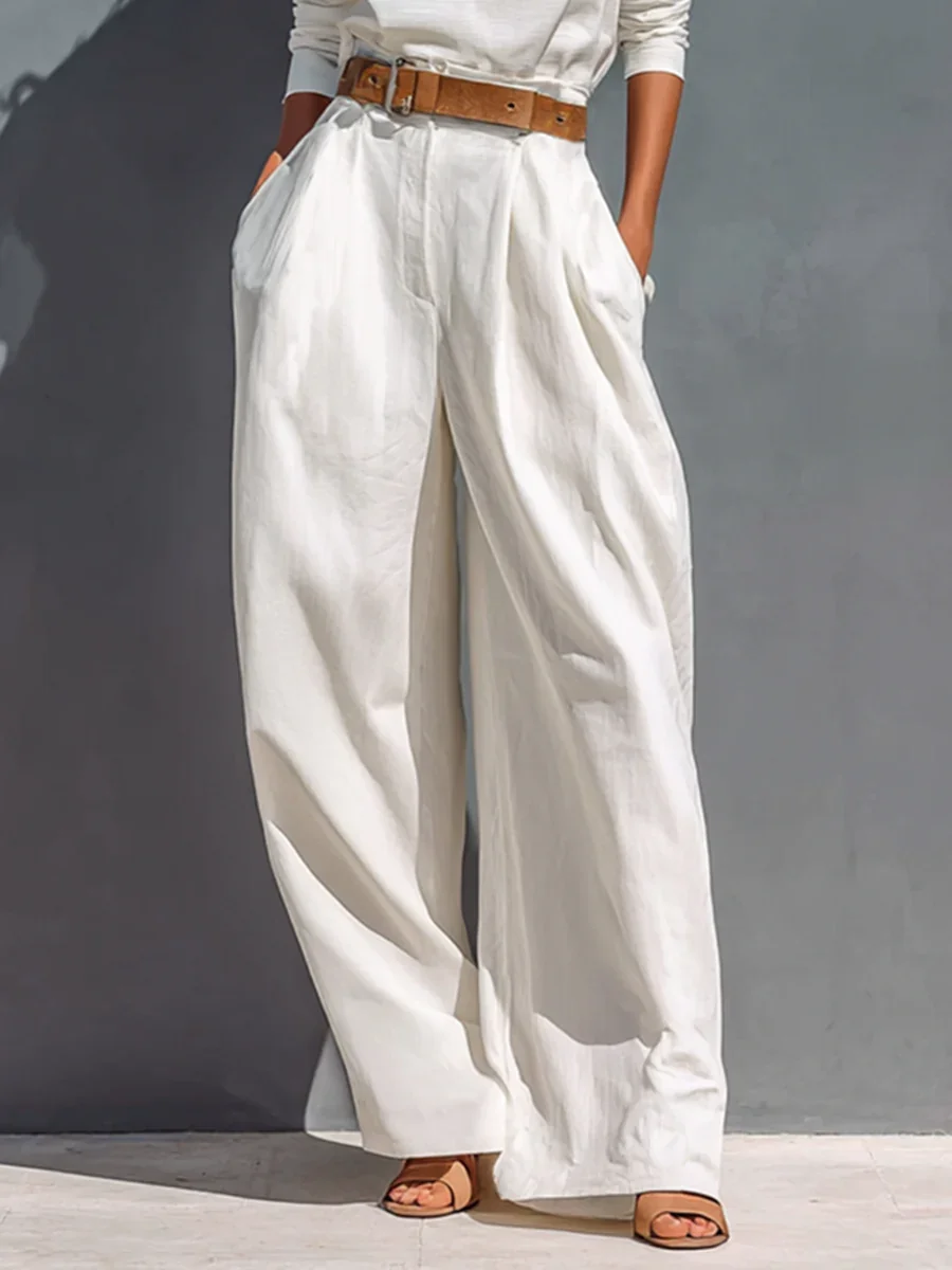Urban Plain Buttoned Straight Pants  No Belt