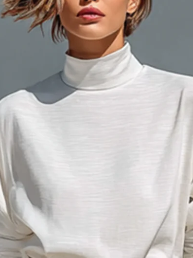 Knitted Urban Plain Stand Collar T-shirt