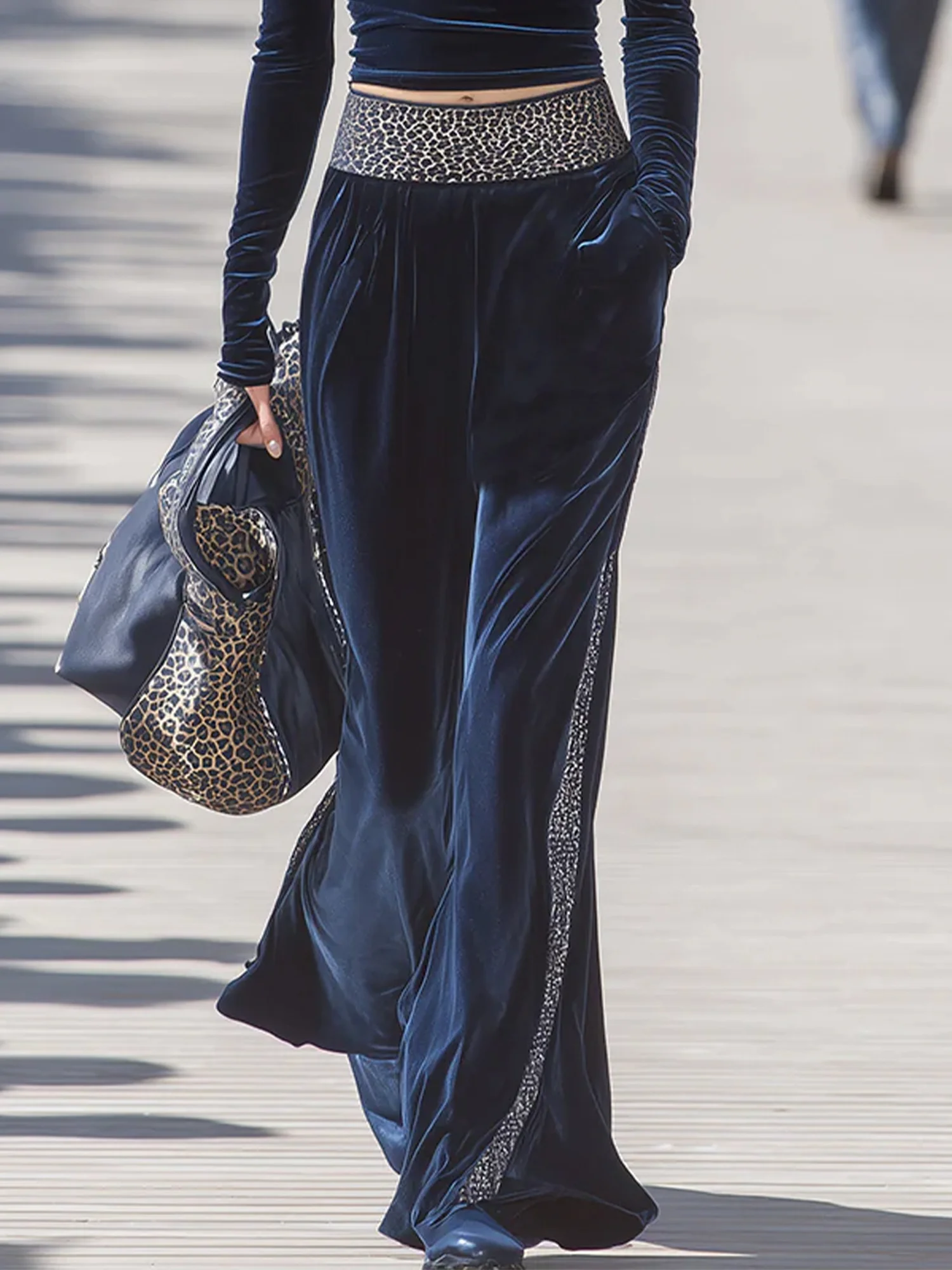 Casual Leopard Split Joint Wide Leg Pants