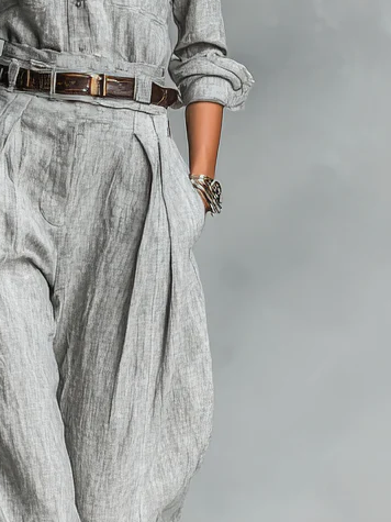 Casual Plain Buttoned Turnip Pants No Belt