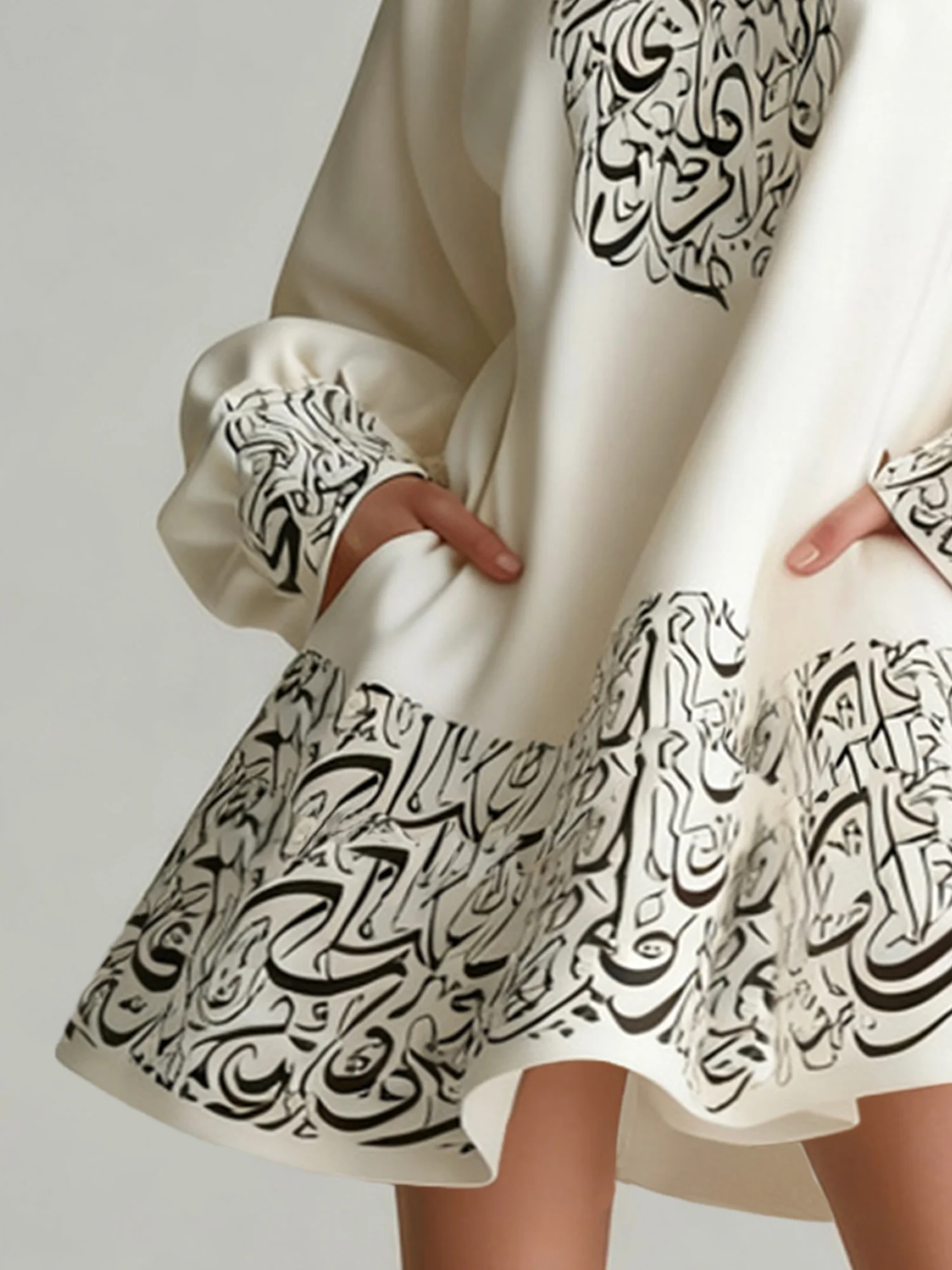 Casual Random Print Printing Stand Collar Mini Dress