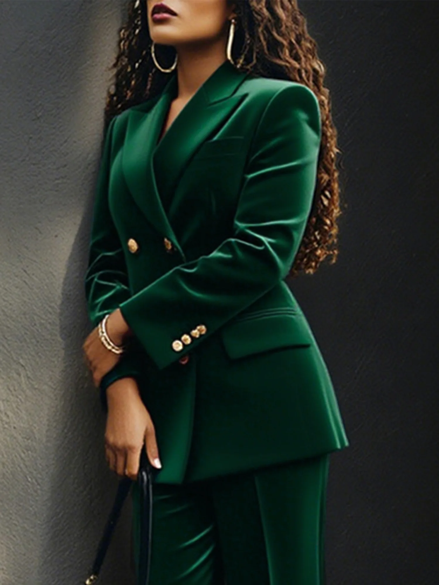 Urban Buttoned Velvet Lapel Collar Blazer