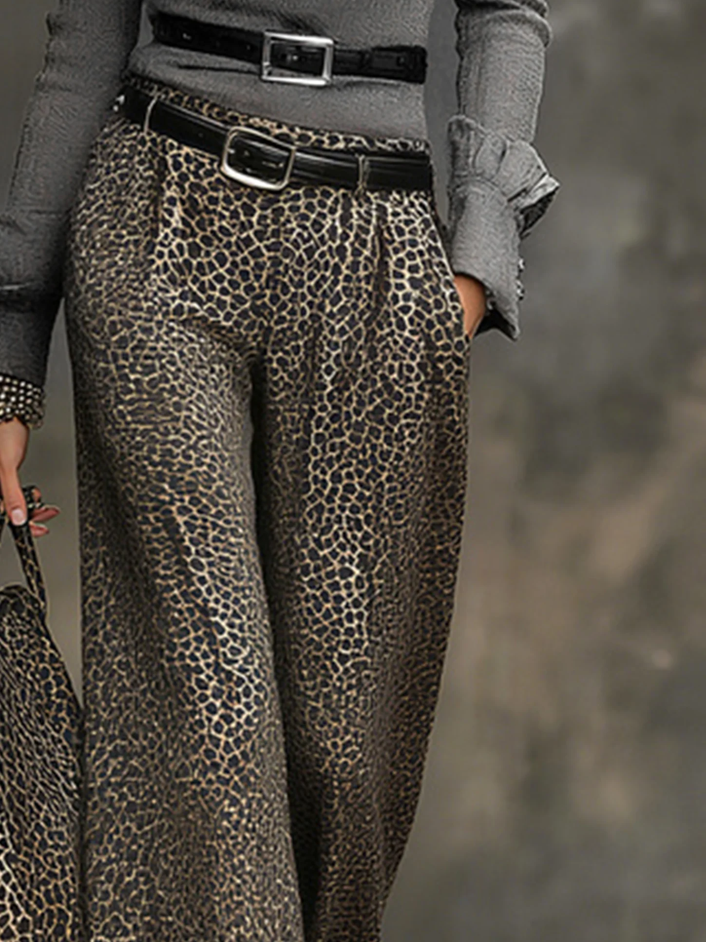 Urban Leopard Wide Leg Pants No Belt