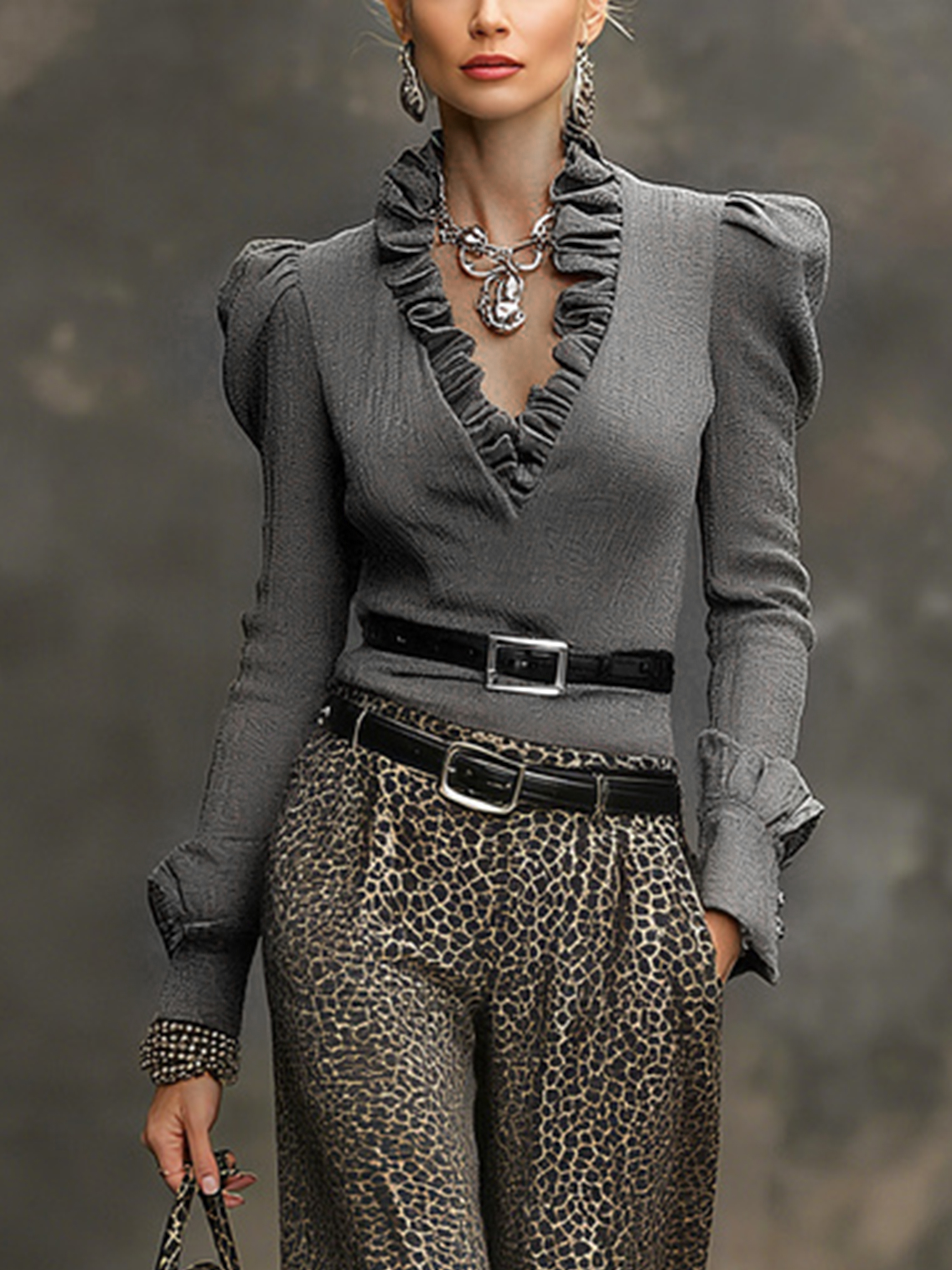 Urban Plain Peplum Balloon Sleeve Blouse