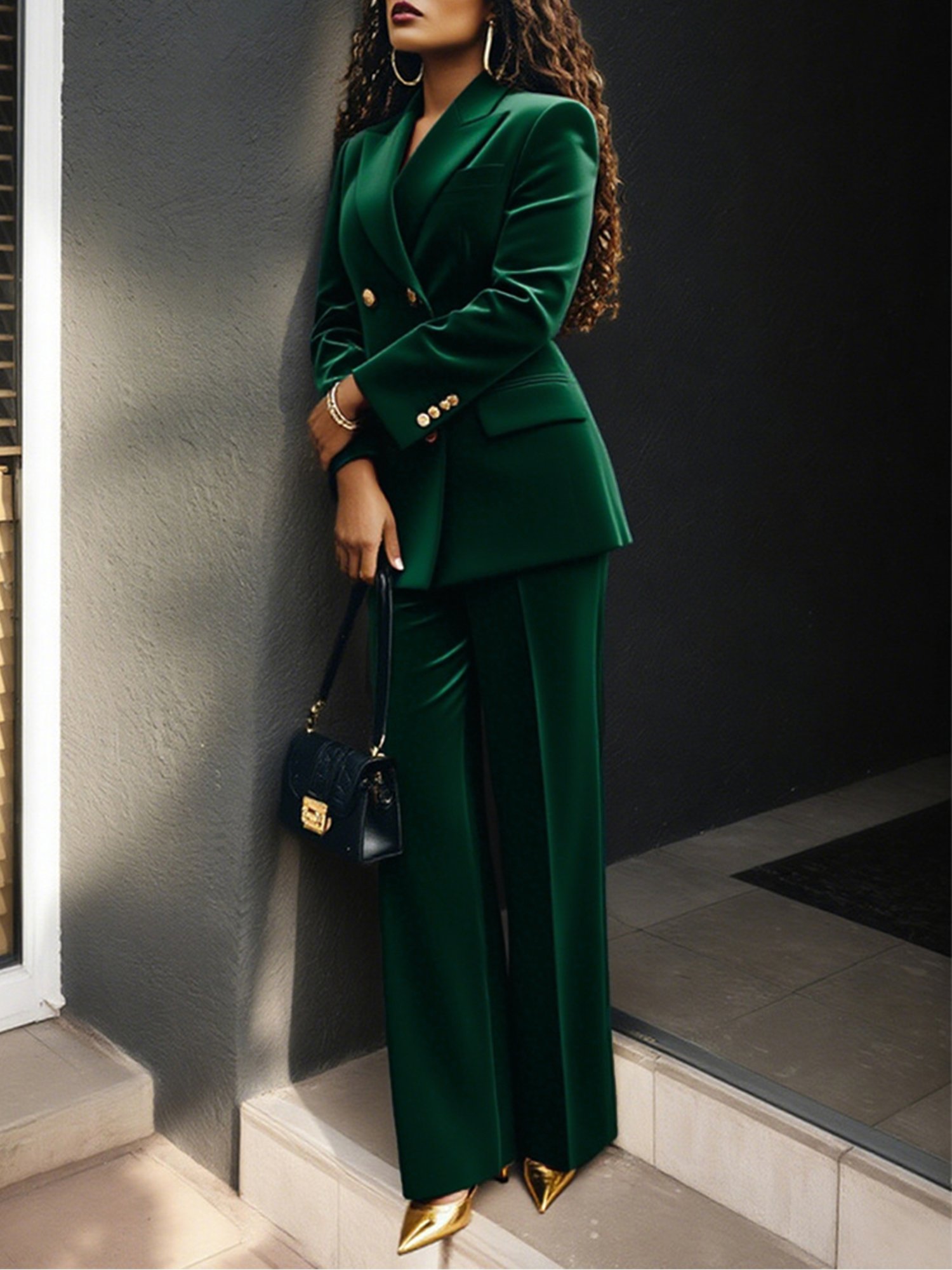 Urban Buttoned Velvet Lapel Collar Blazer