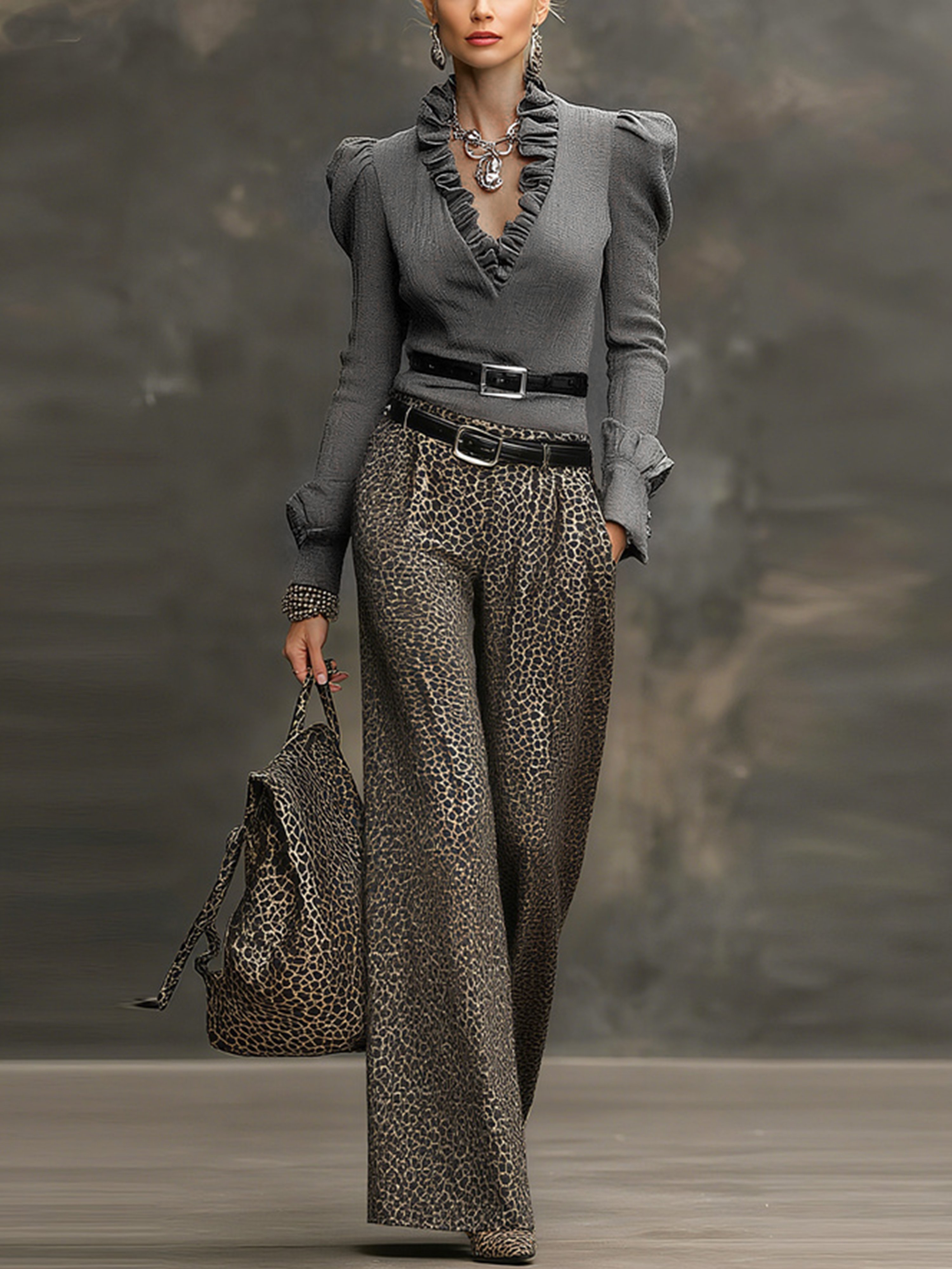 Urban Leopard Wide Leg Pants No Belt