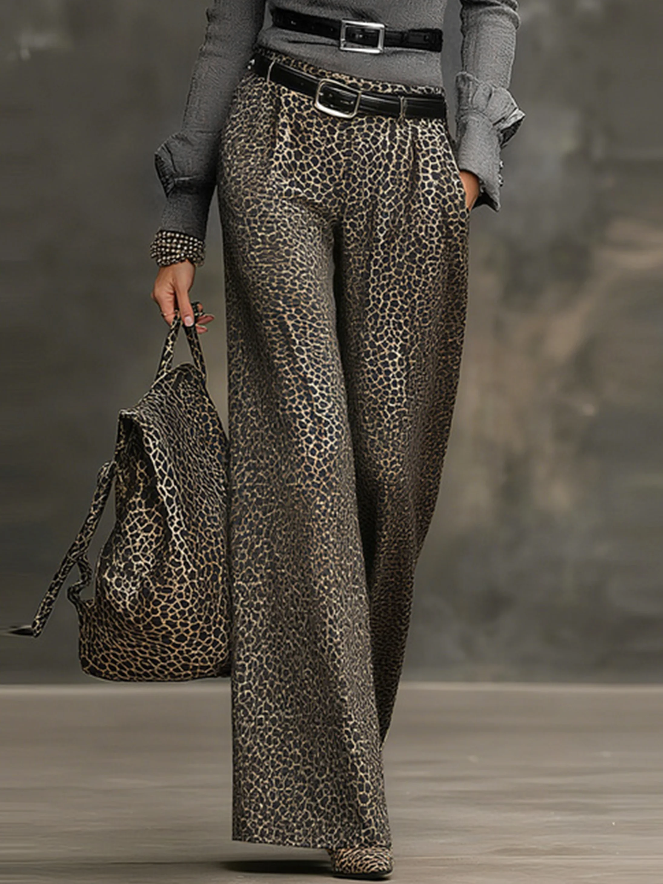 Urban Leopard Wide Leg Pants No Belt