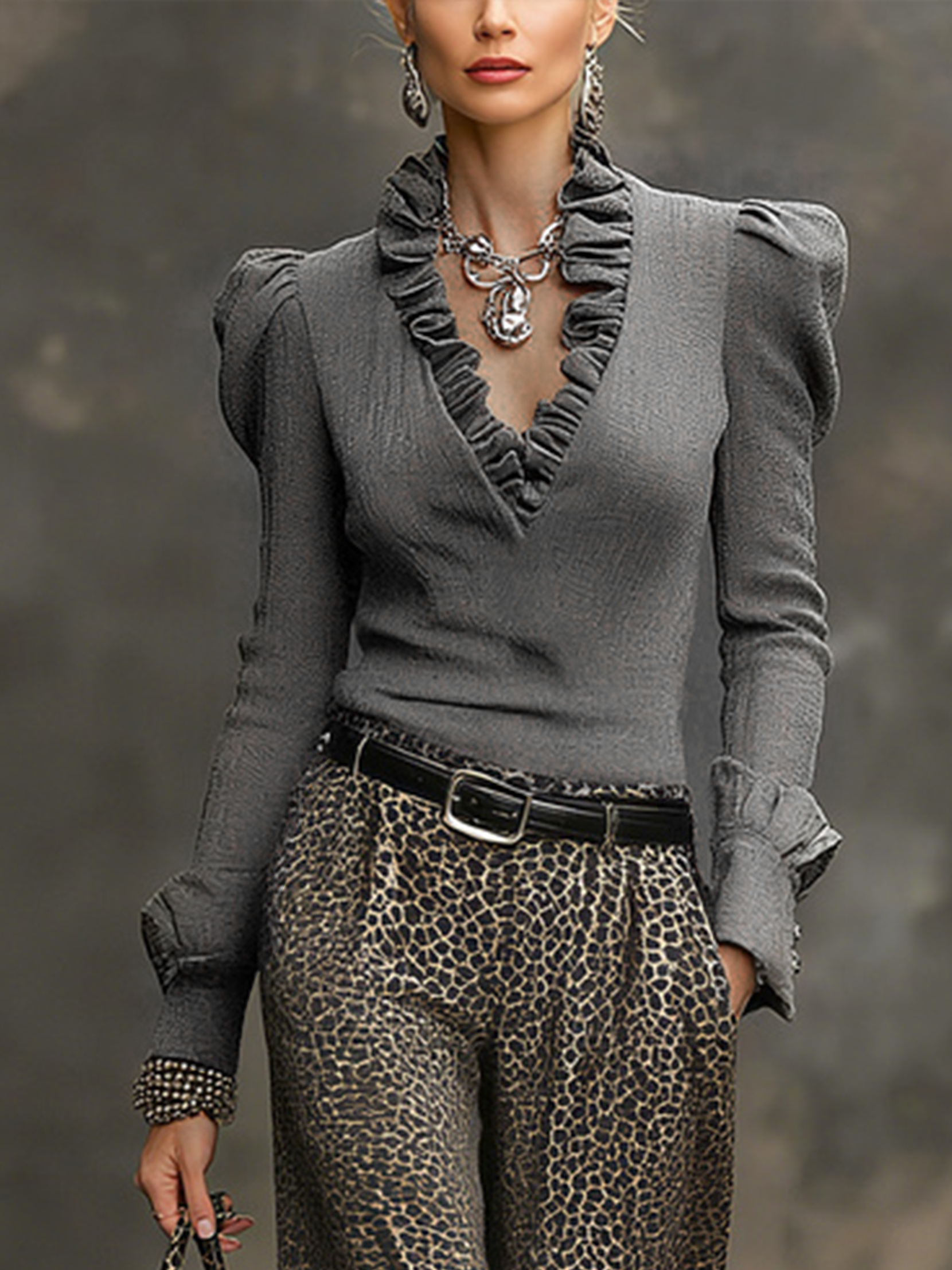 Urban Plain Peplum Balloon Sleeve Blouse