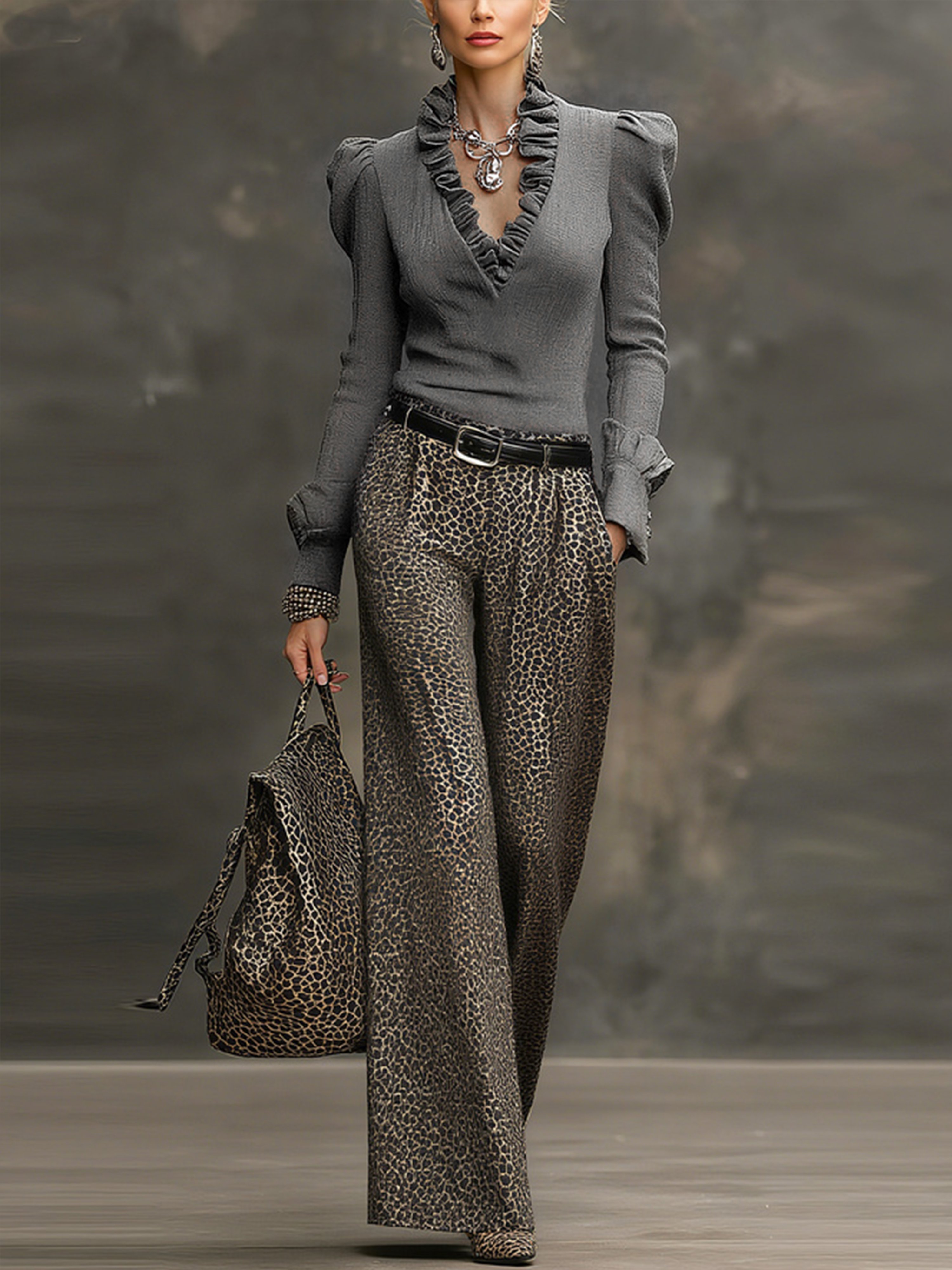 Urban Leopard Wide Leg Pants No Belt