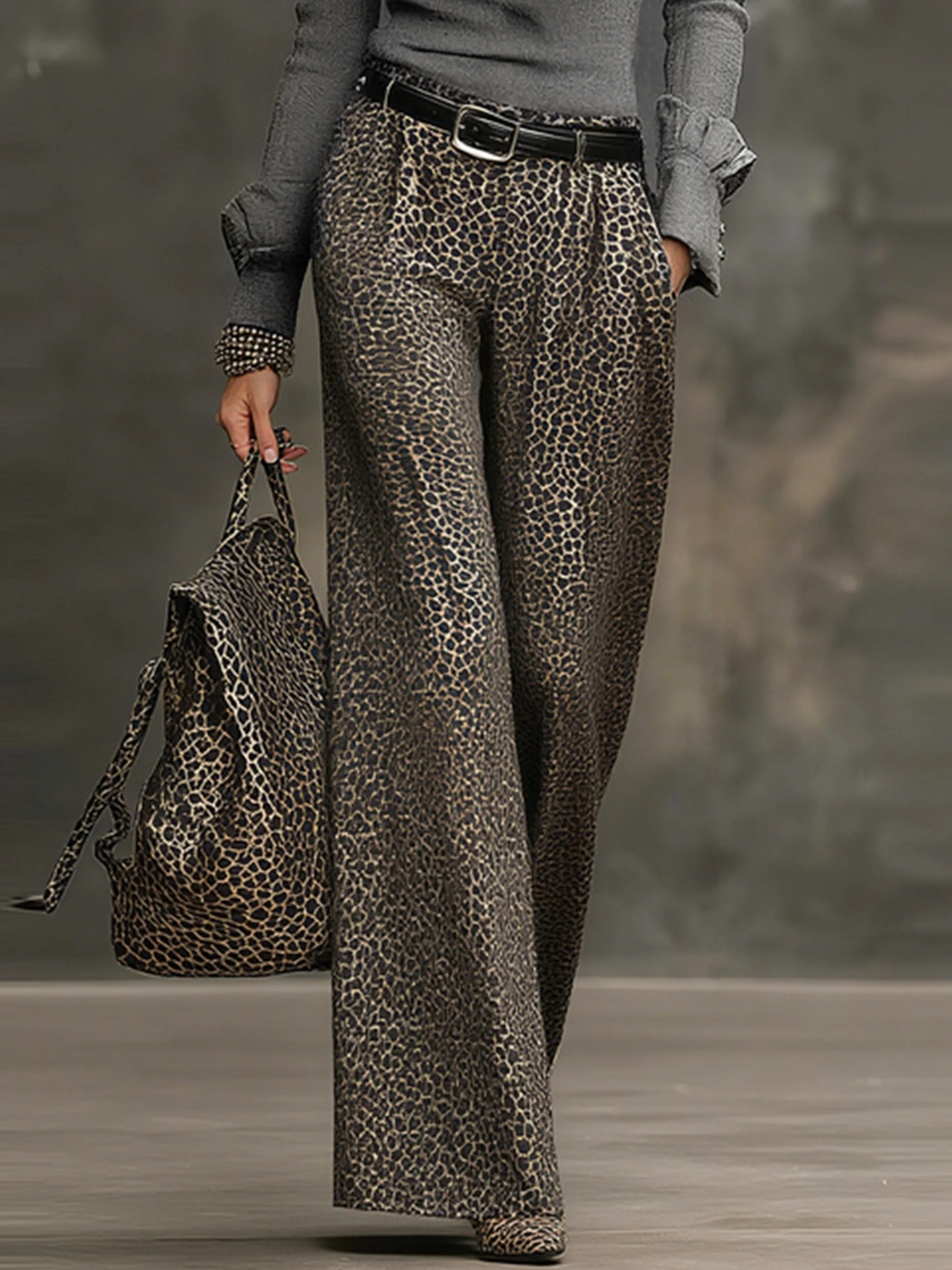 Urban Leopard Wide Leg Pants No Belt