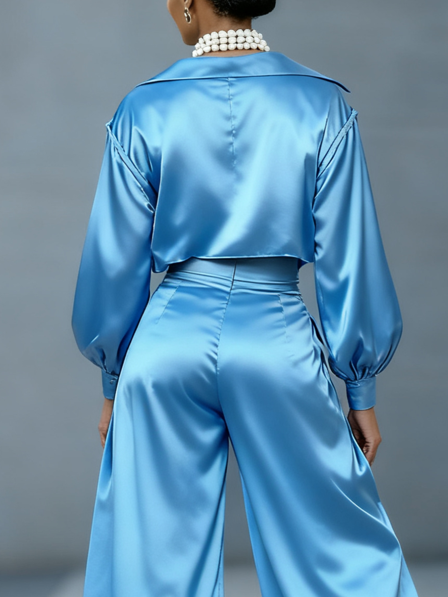 Satin Urban Plain Shirt Collar Shirt